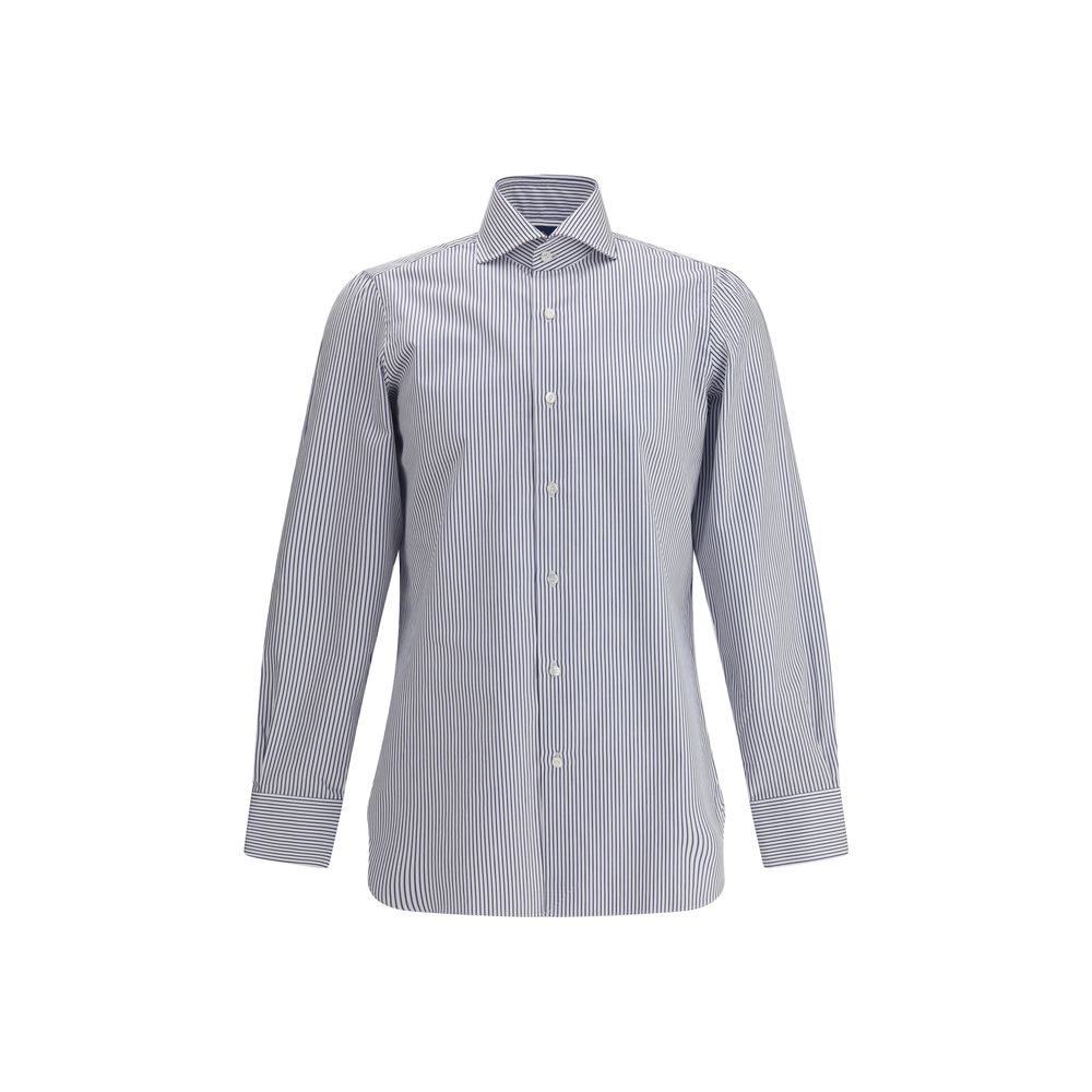 Finamore Blue Cotton Pattern Shirt