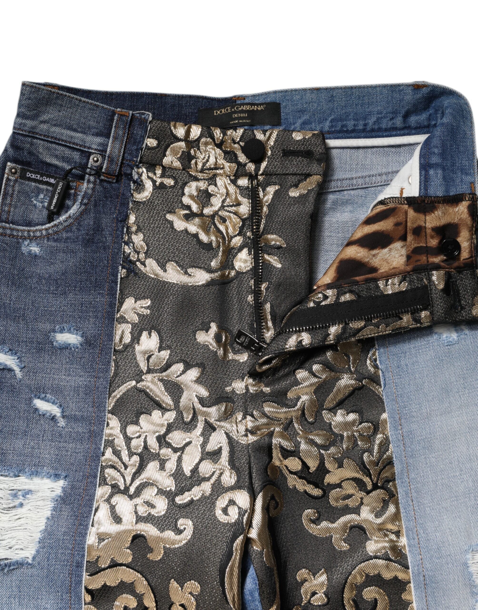 Dolce & Gabbana Multicolor Patchwork Tapered Denim Jeans