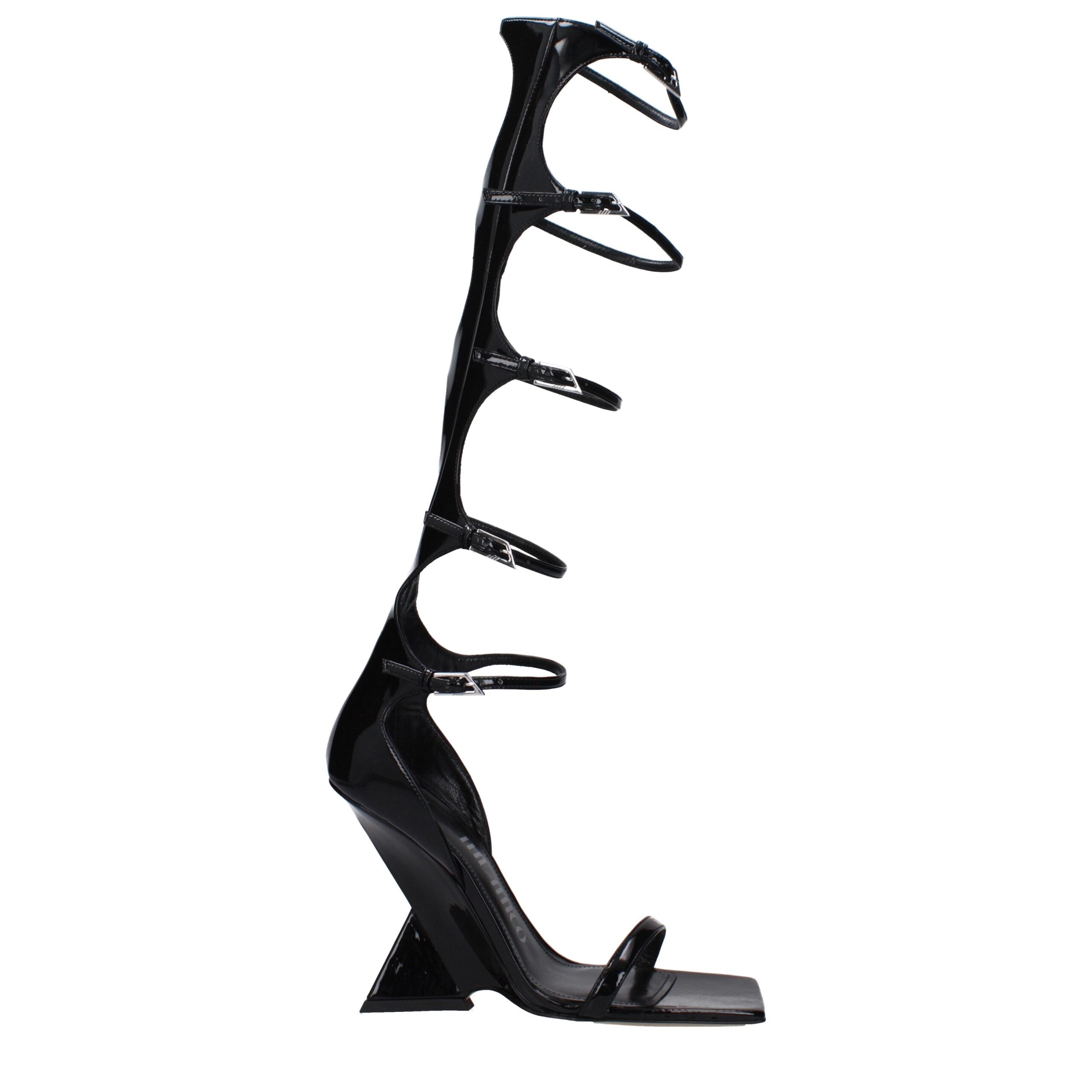 The Attico Black Leather Stiletto Heel Sandals