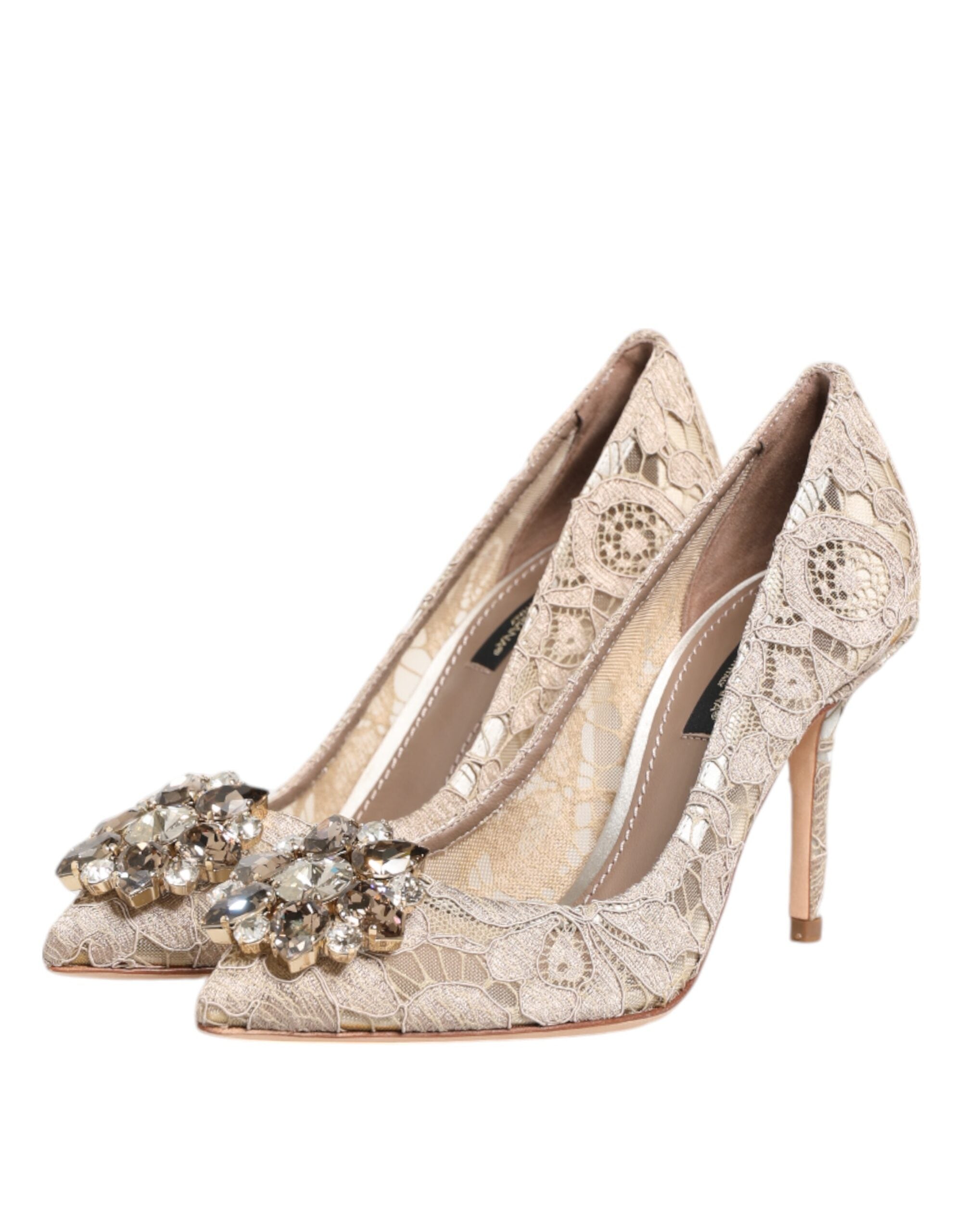 Dolce & Gabbana Beige Taormina Lace Crystal Heels Pumps Shoes