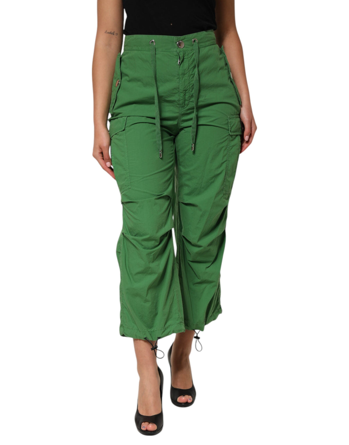 Dolce & Gabbana Green Cotton High Waist Cargo Trouser Pants