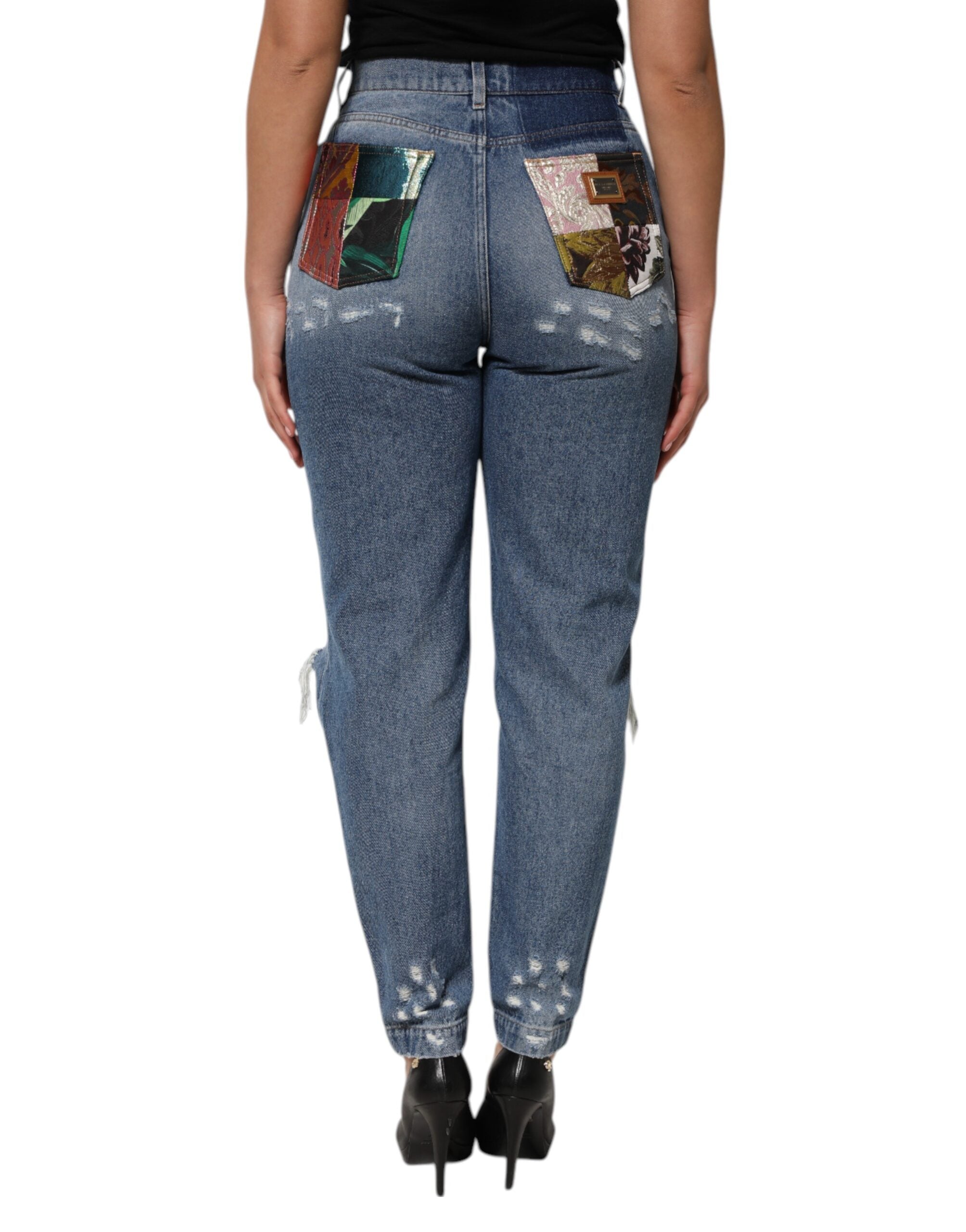 Dolce & Gabbana Blue Tattered High Waist Women Denim Jeans