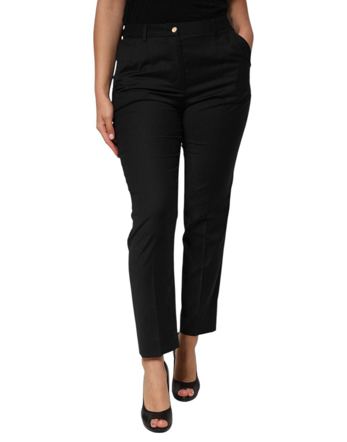 Dolce & Gabbana Black Polyester Tapered Women Trouser Pants