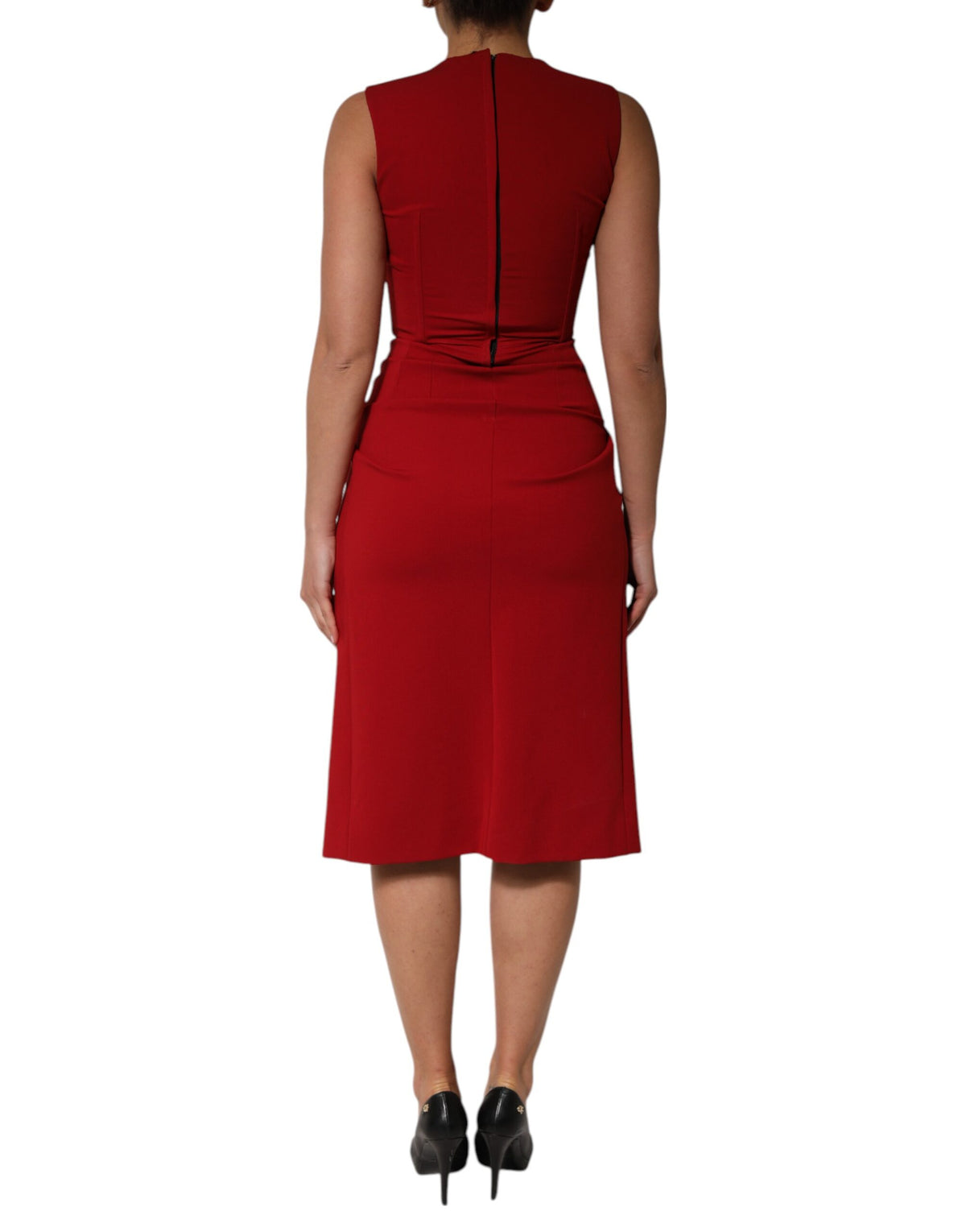 Dolce & Gabbana Red Viscose Stretch Slit Sheath Midi Dress