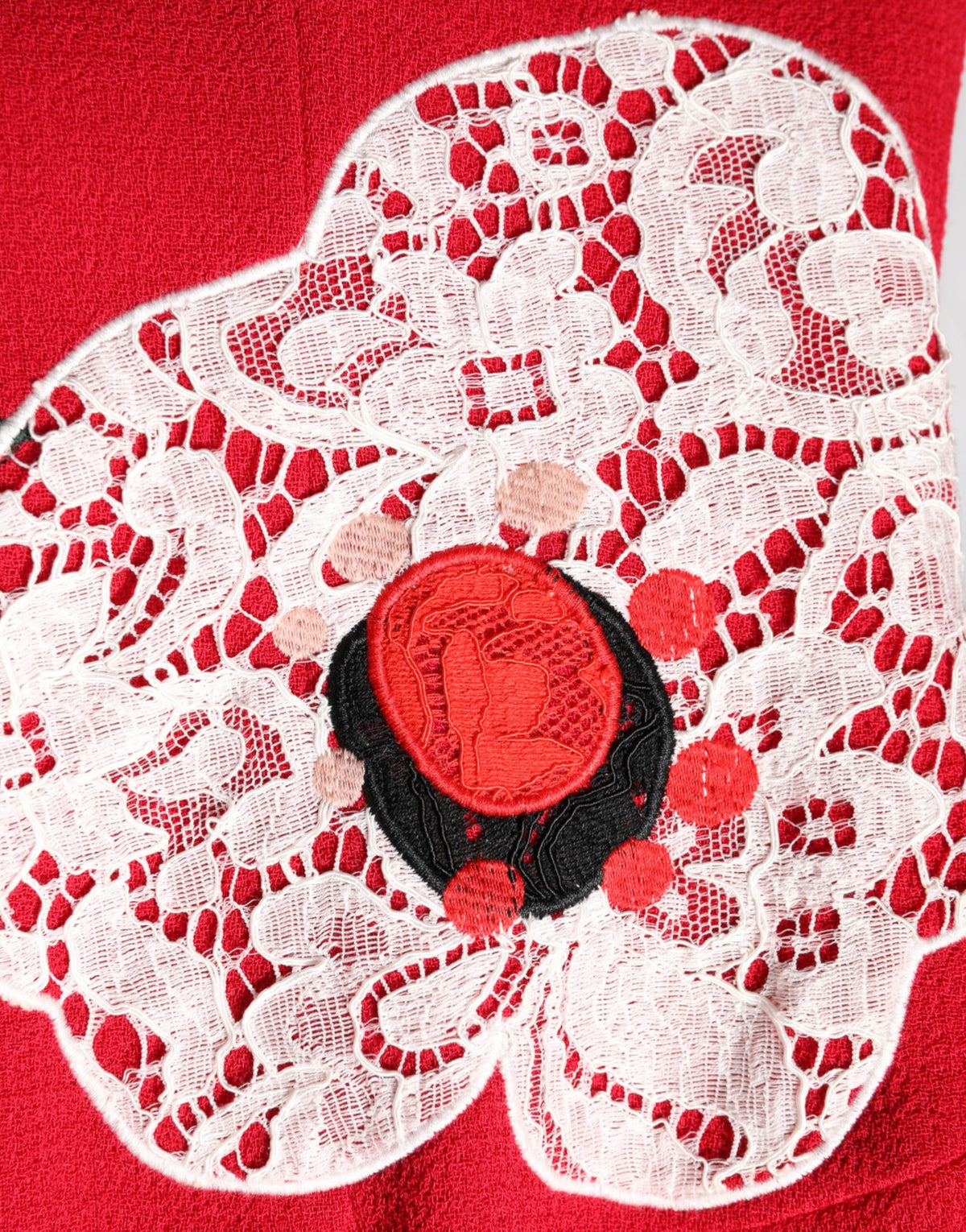 Dolce & Gabbana Red Lace Floral Applique A-line Mini Dress