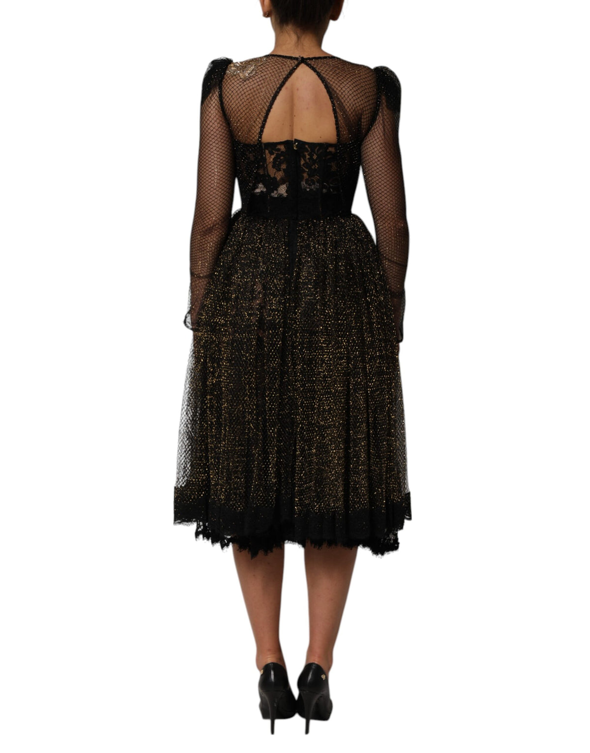 Dolce & Gabbana Black Crystal Heart Embellished A-line Dress