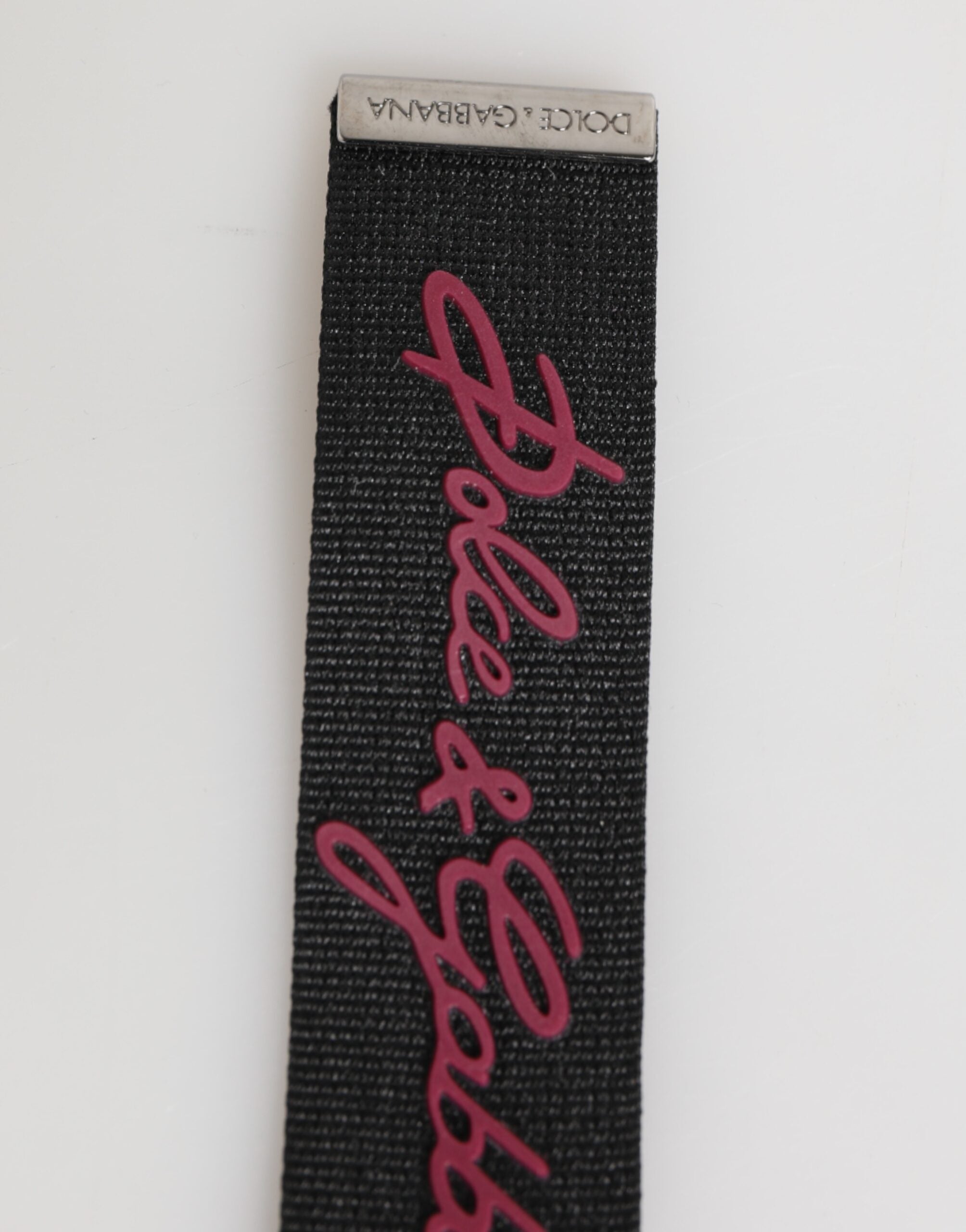 Dolce & Gabbana Black Red Polyester DG Logo Silver Men Keychain Keyring