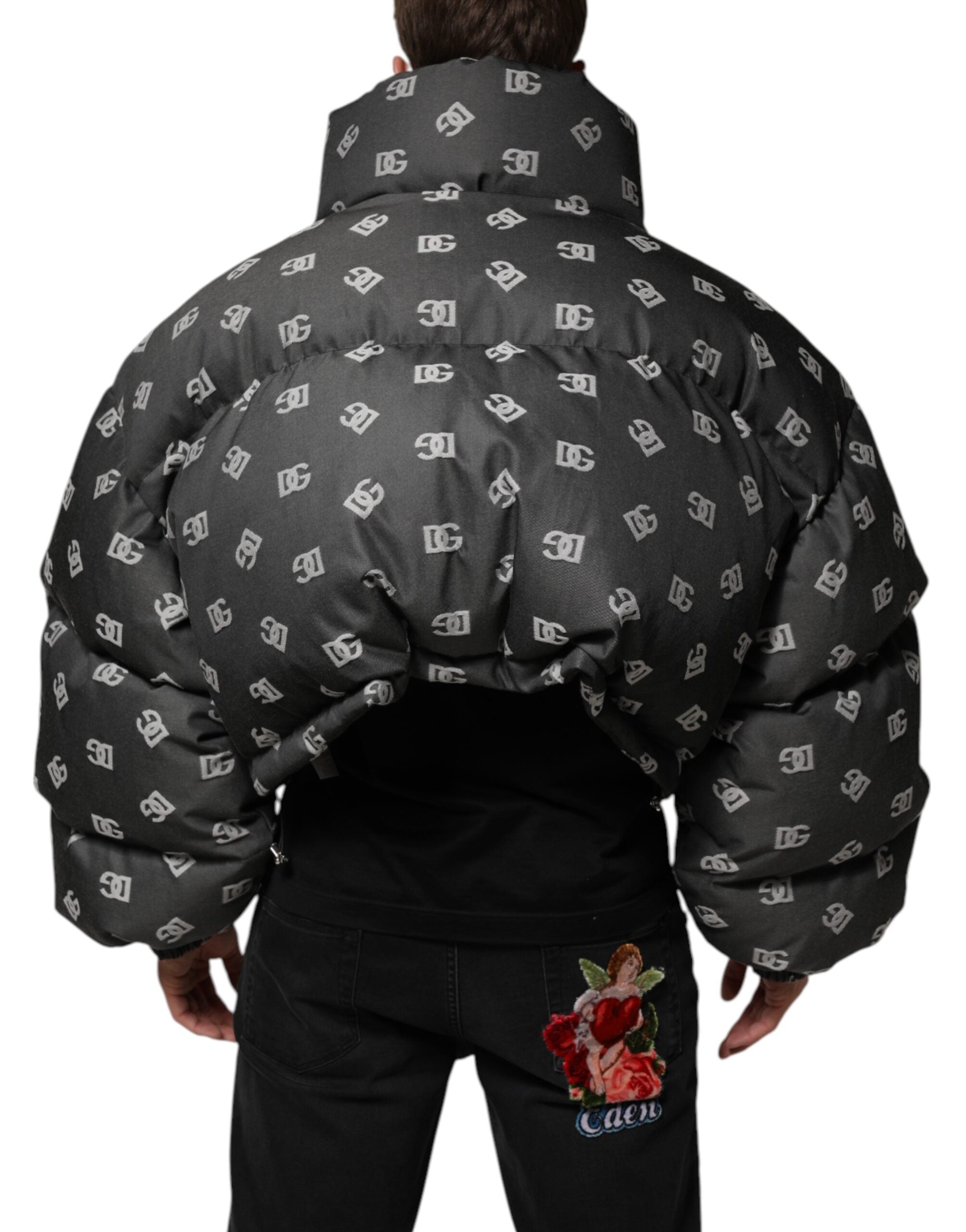 Dolce & Gabbana Black DG Monogram Full Zip Puffer Men Jacket