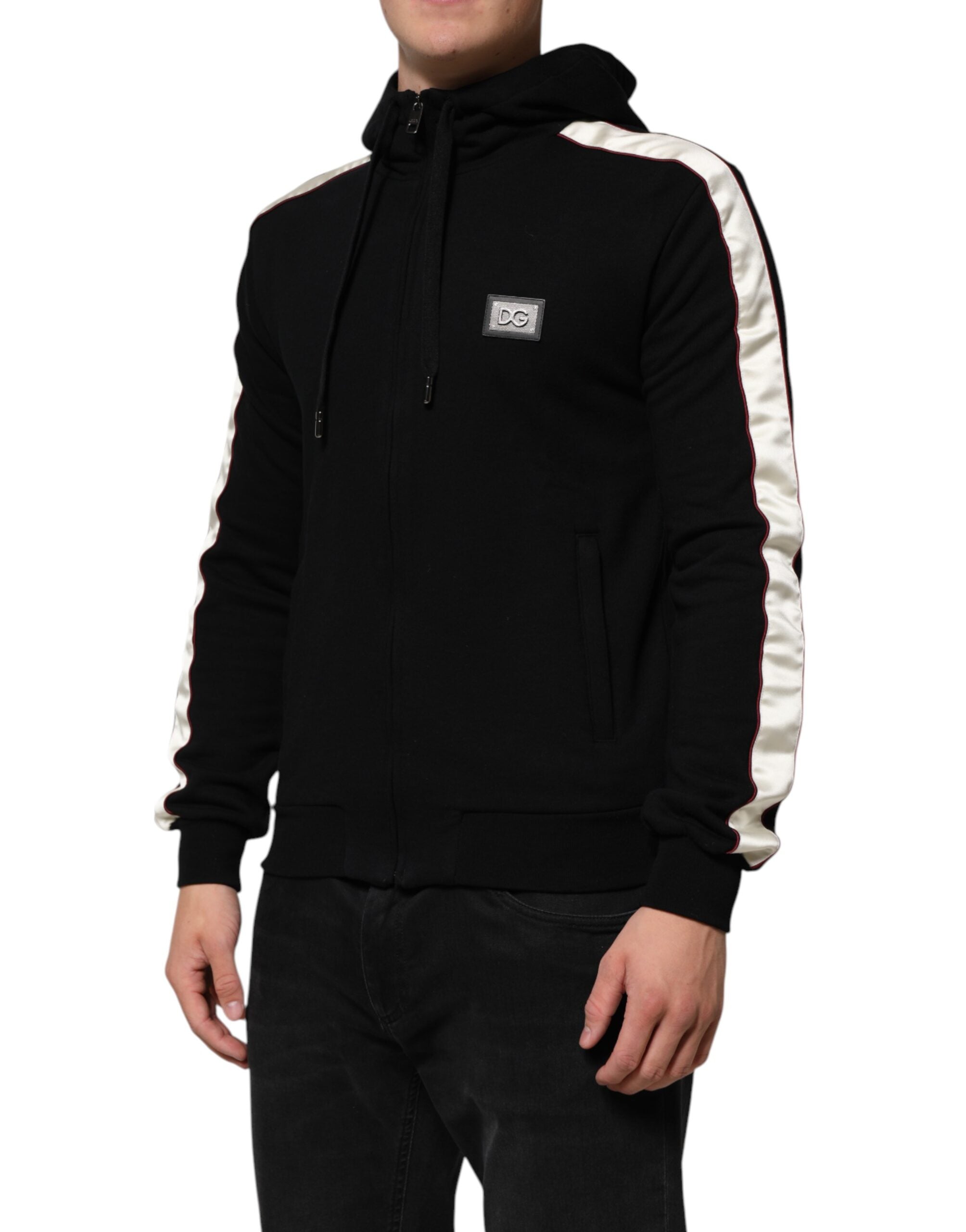 Dolce & Gabbana Black Cotton Plaque Track Cardigan Sweater