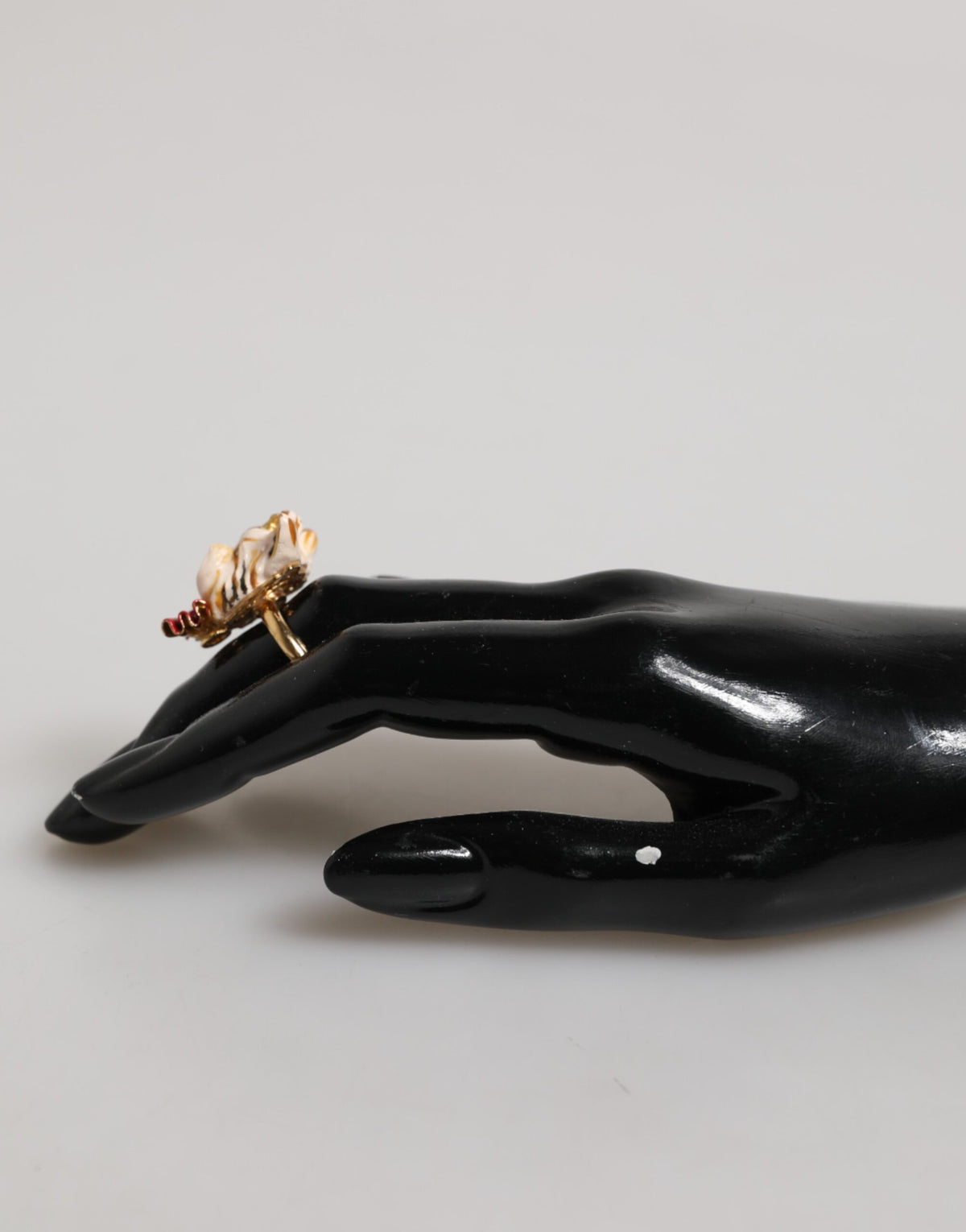 Dolce & Gabbana Gold Brass Resin Beige Dog Pet Accessory Ring