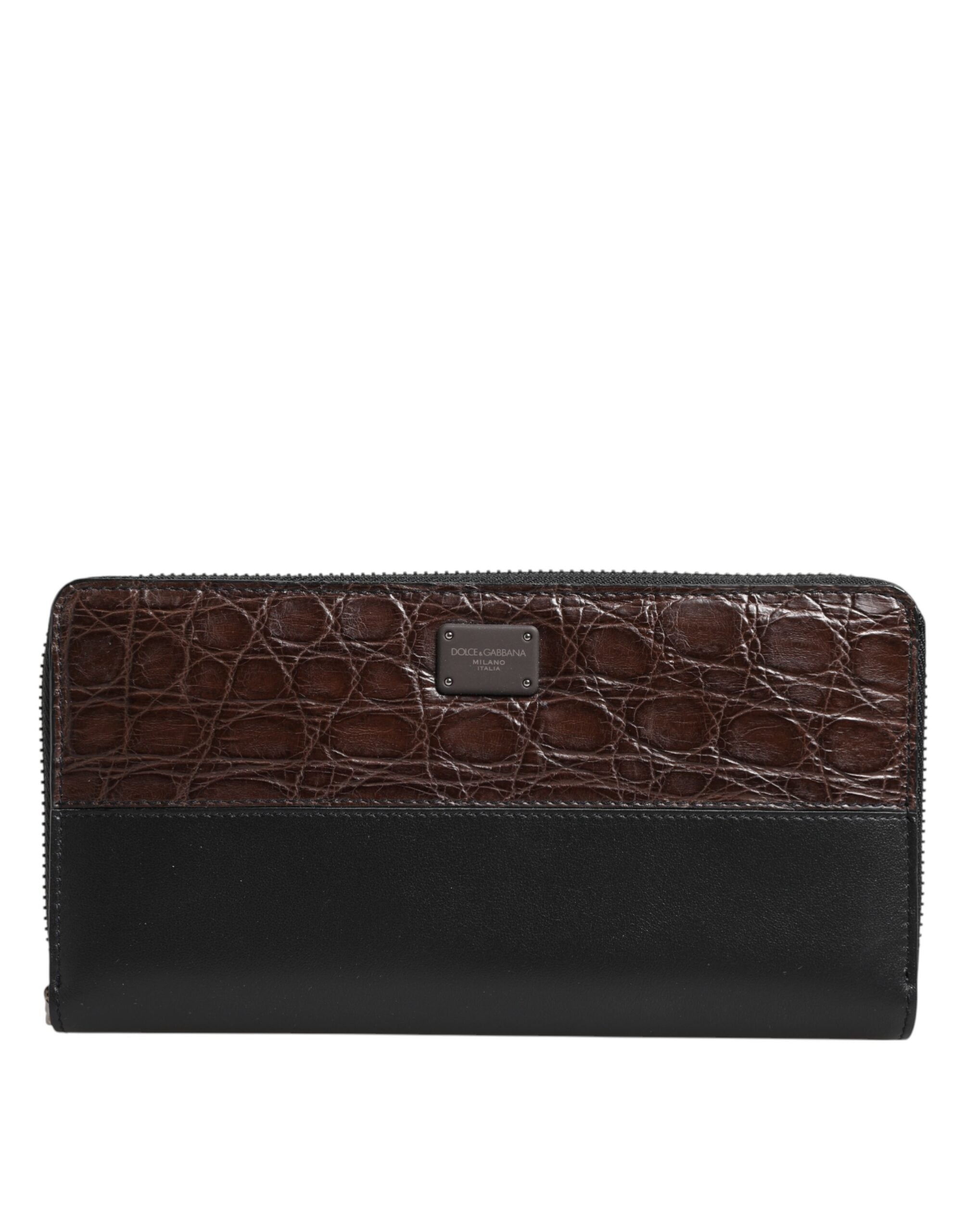 Dolce & Gabbana Black Brown Exotic Leather Men Continental Clutch Wallet