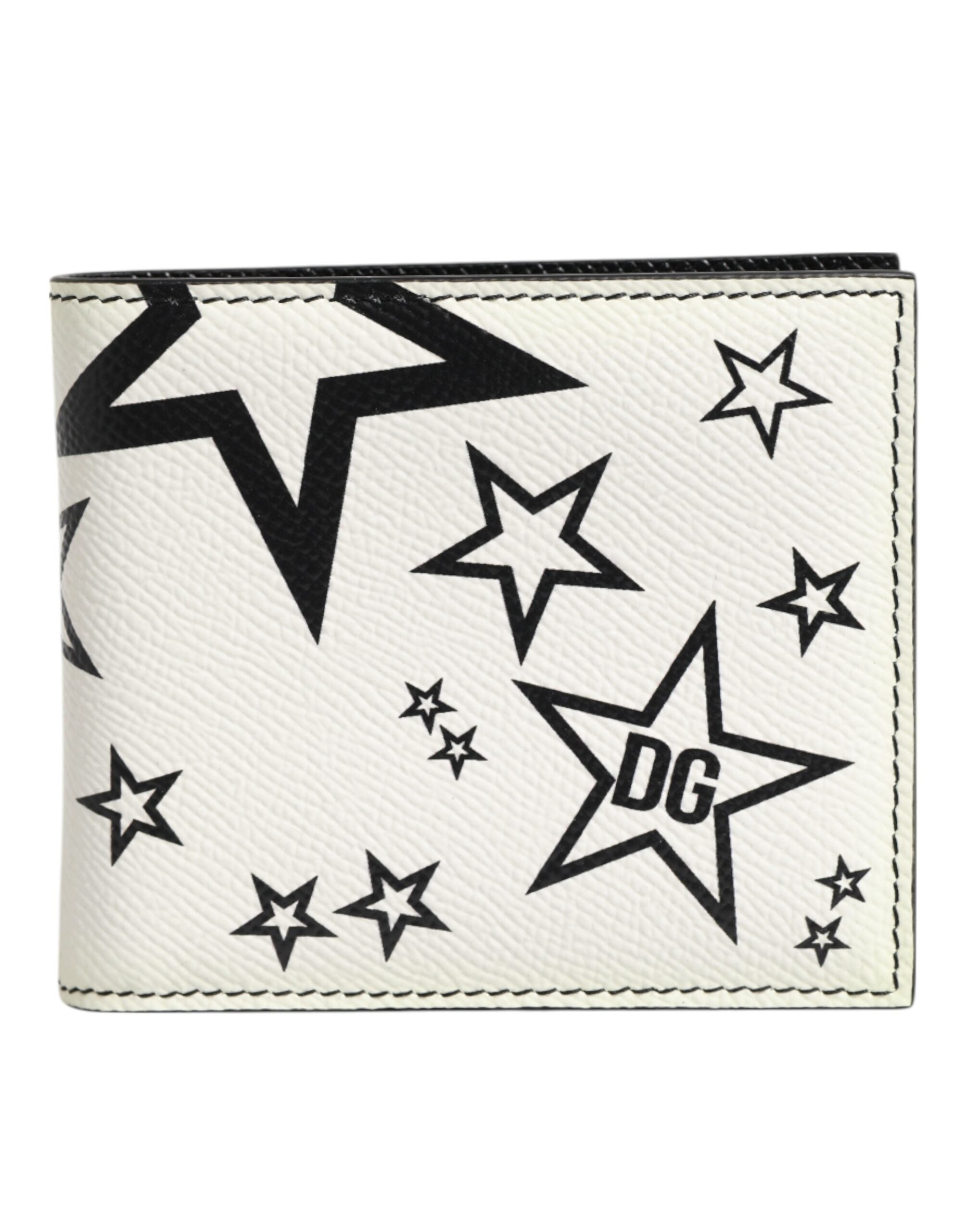 Dolce & Gabbana White Leather DG Star Logo Bifold Card Holder Wallet