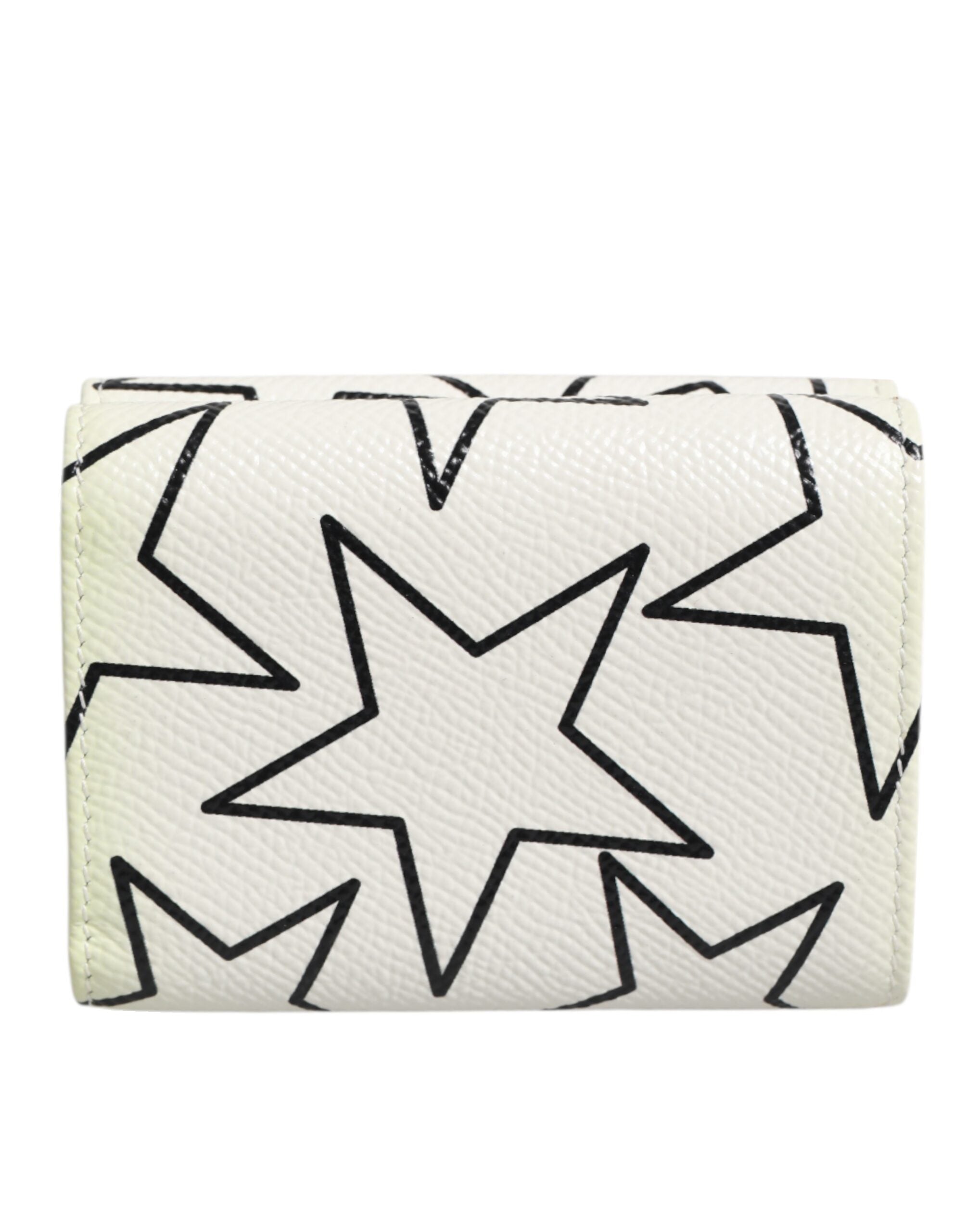 Dolce & Gabbana White Leather Trifold DG Star Print Card Holder Wallet