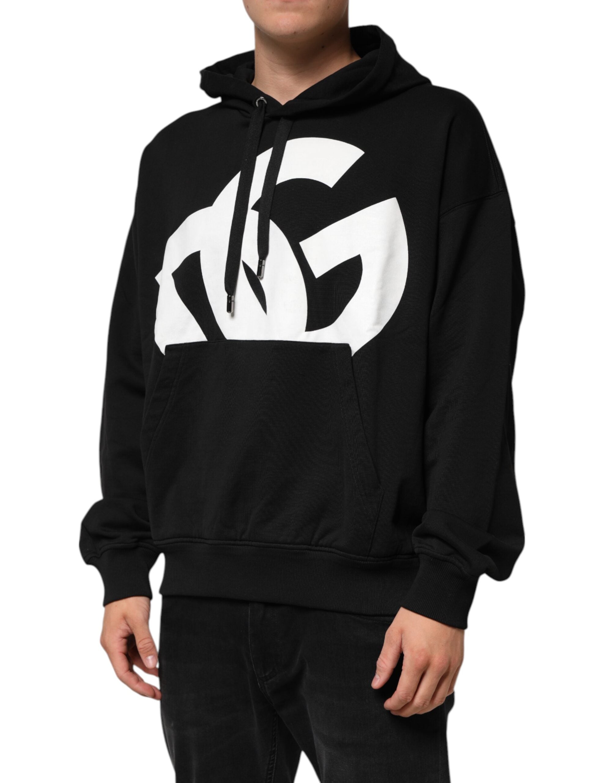 Dolce & Gabbana Black Cotton DG Logo Pullover Hoodie Sweater