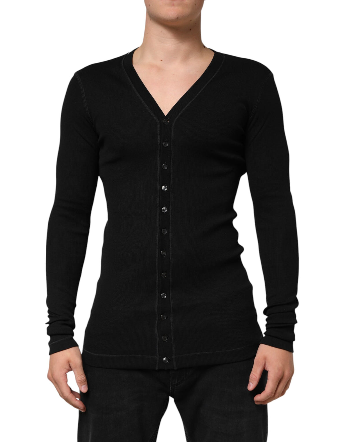 Dolce & Gabbana Black Cotton Button Up Men Cardigan Sweater