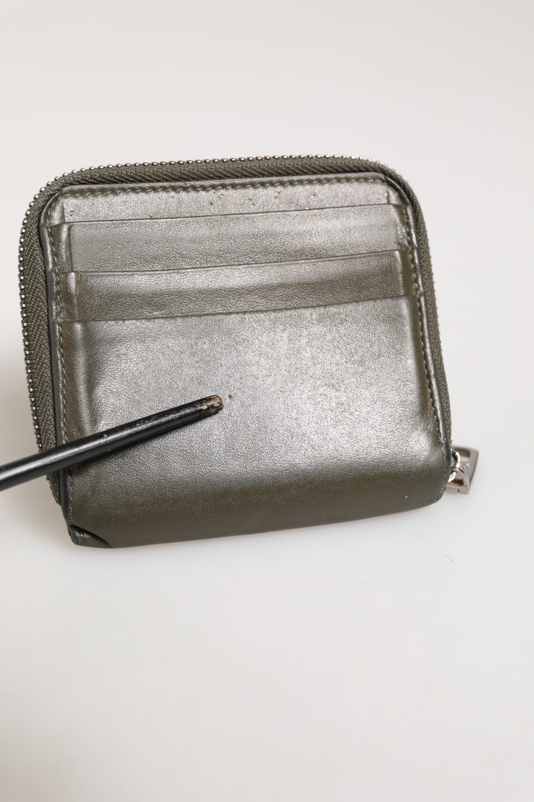 Dolce & Gabbana Military Green Leather Logo Plaque Card Holder Coin Purse Wallet