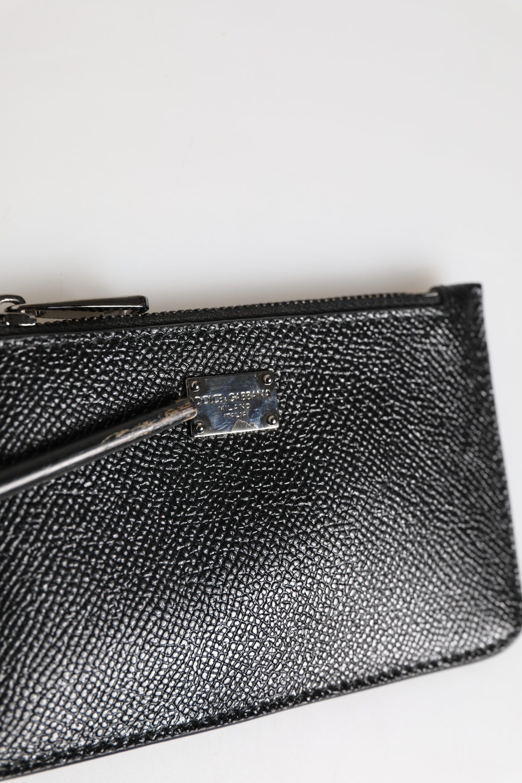 Dolce & Gabbana Black Leather Chain Link Mens Coin Purse Key Clip Holder Wallet
