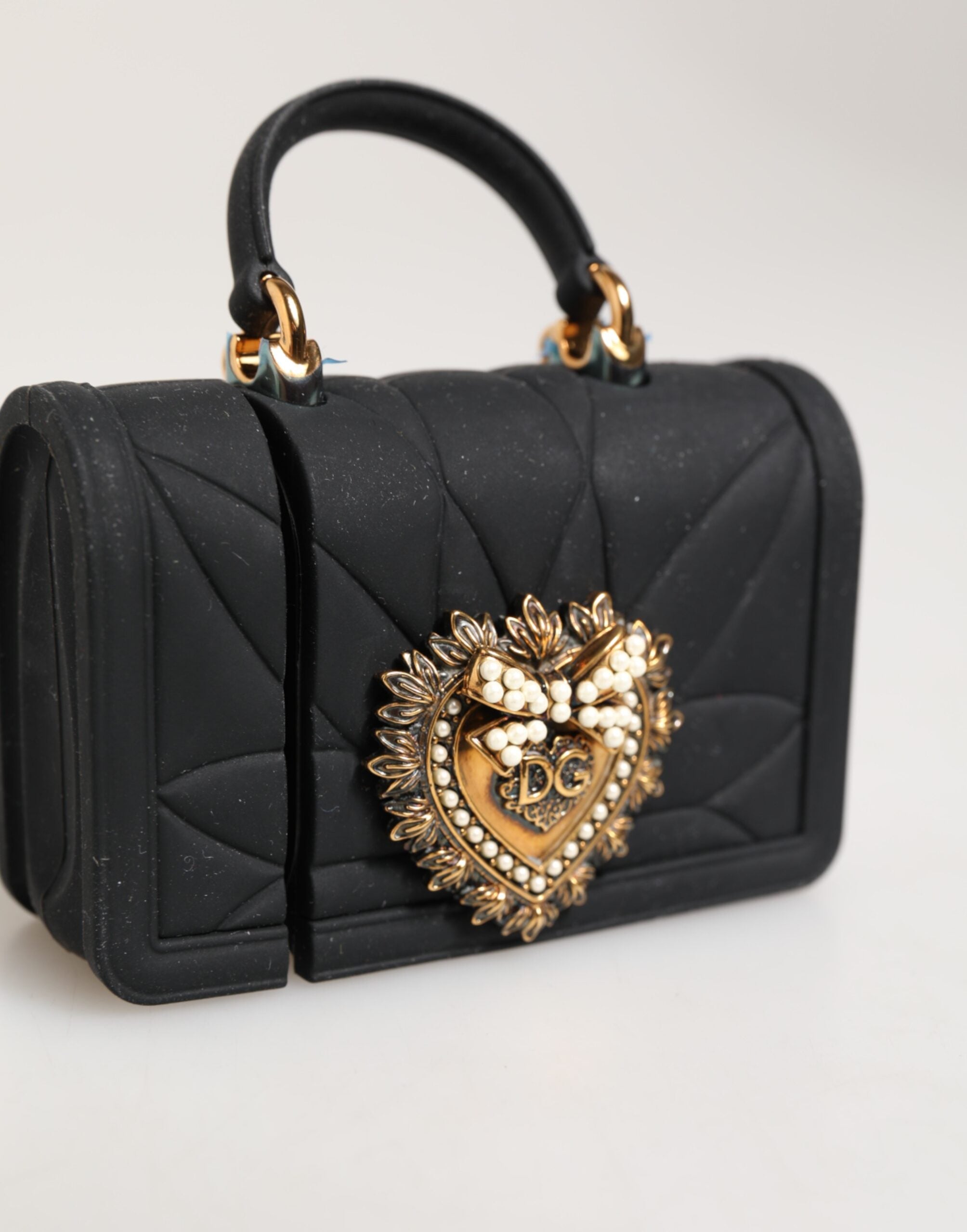 Dolce & Gabbana Black Silicone Devotion Heart Cover Hand Bag Airpod Case