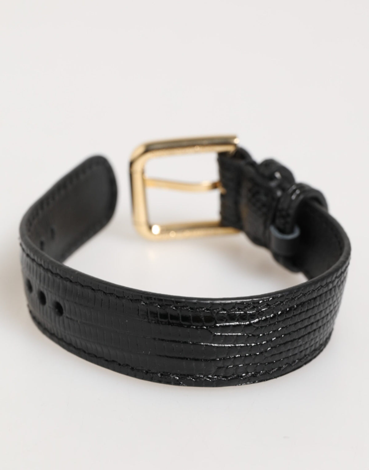 Dolce & Gabbana Black Embossed Leather Gold Buckle Belt Strap Bracelet