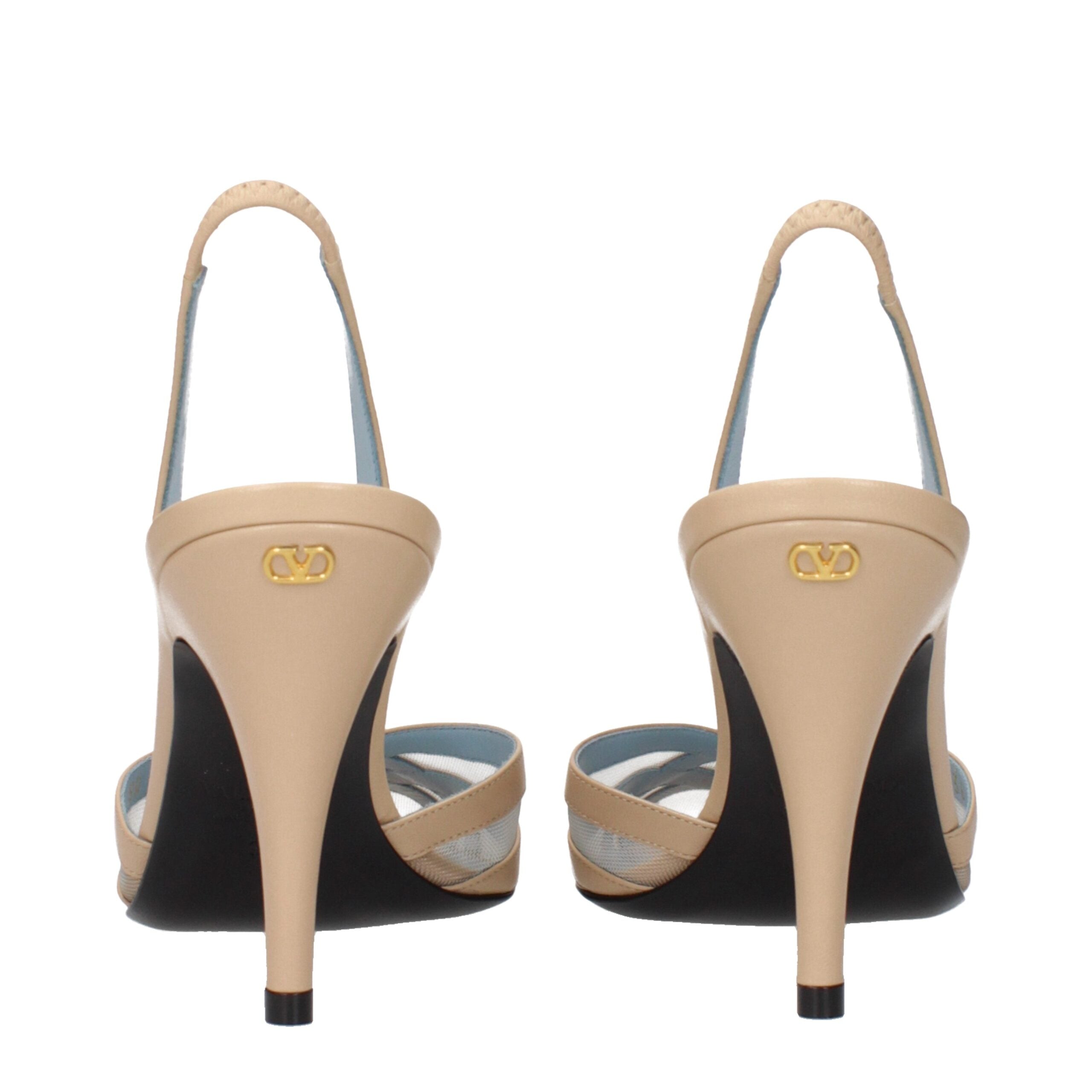 Valentino Garavani Beige Leather Stiletto Heel Sandals