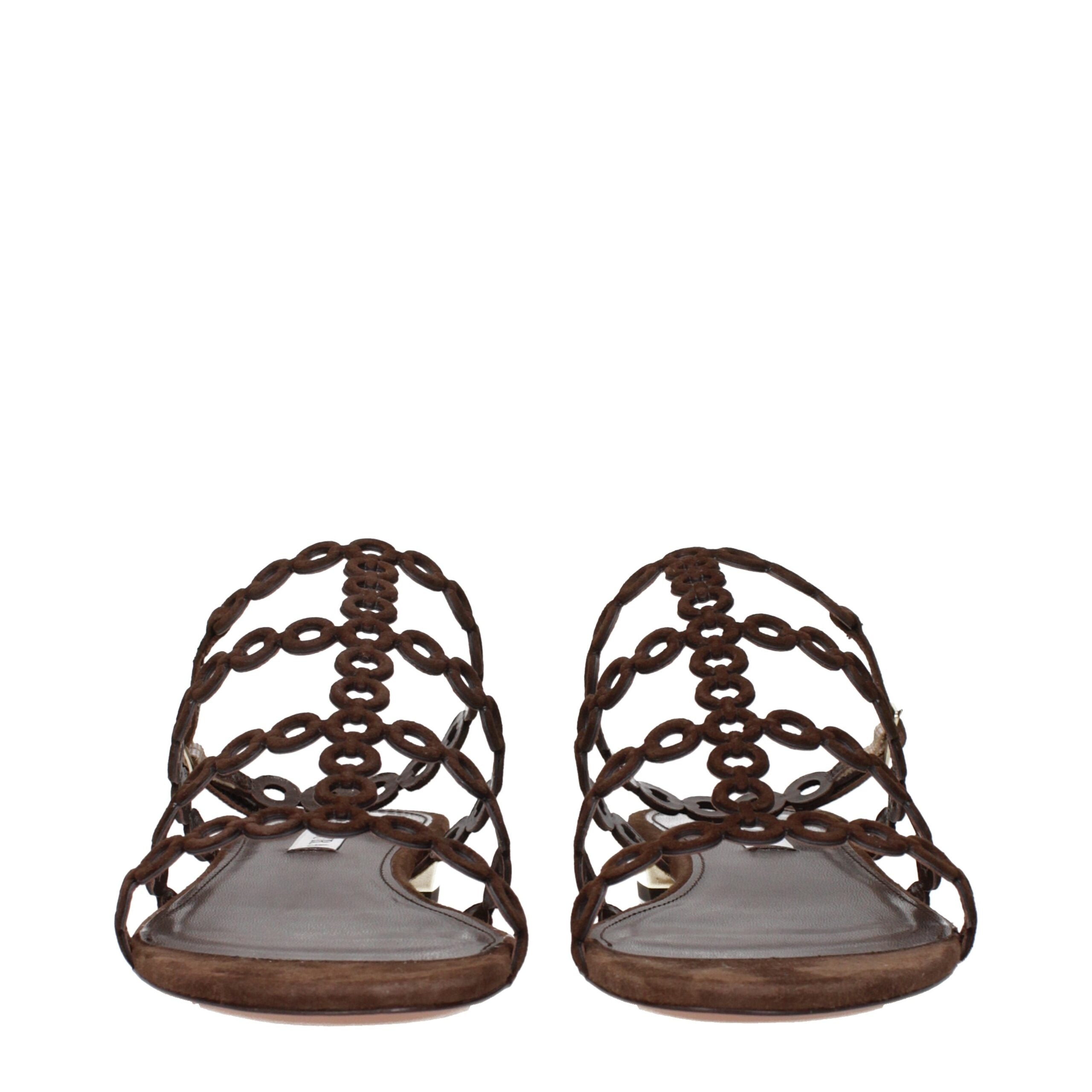 Aquazzura Brown Leather Flat Sandals