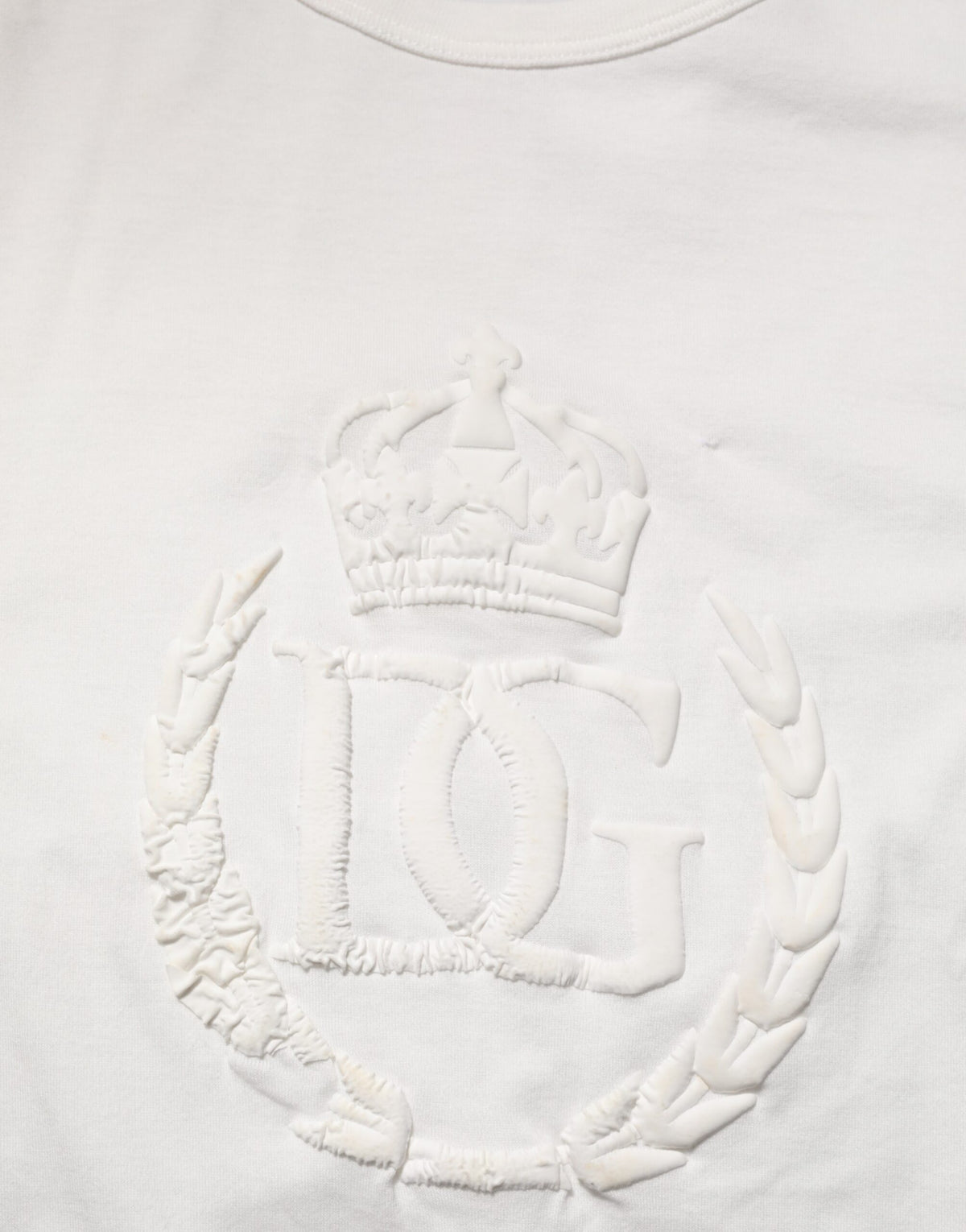 Dolce & Gabbana White Cotton DG Crown Embossed Men T-shirt