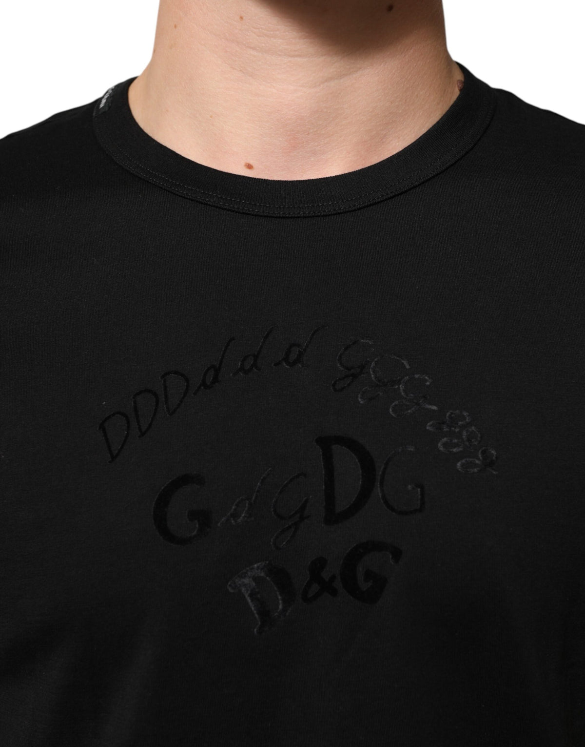 Dolce & Gabbana Black Cotton Velvet Logo Print Men T-shirt