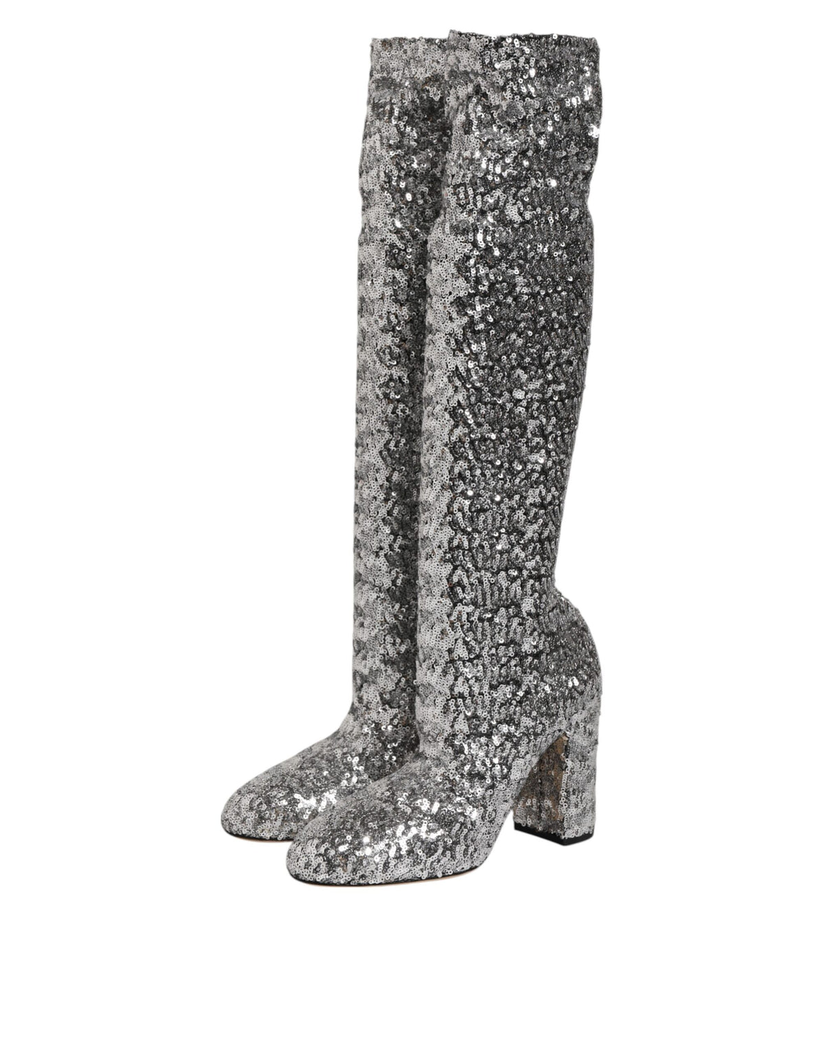 Dolce & Gabbana Shoes Silver Sequins Glitter High Heel Boot Shoes