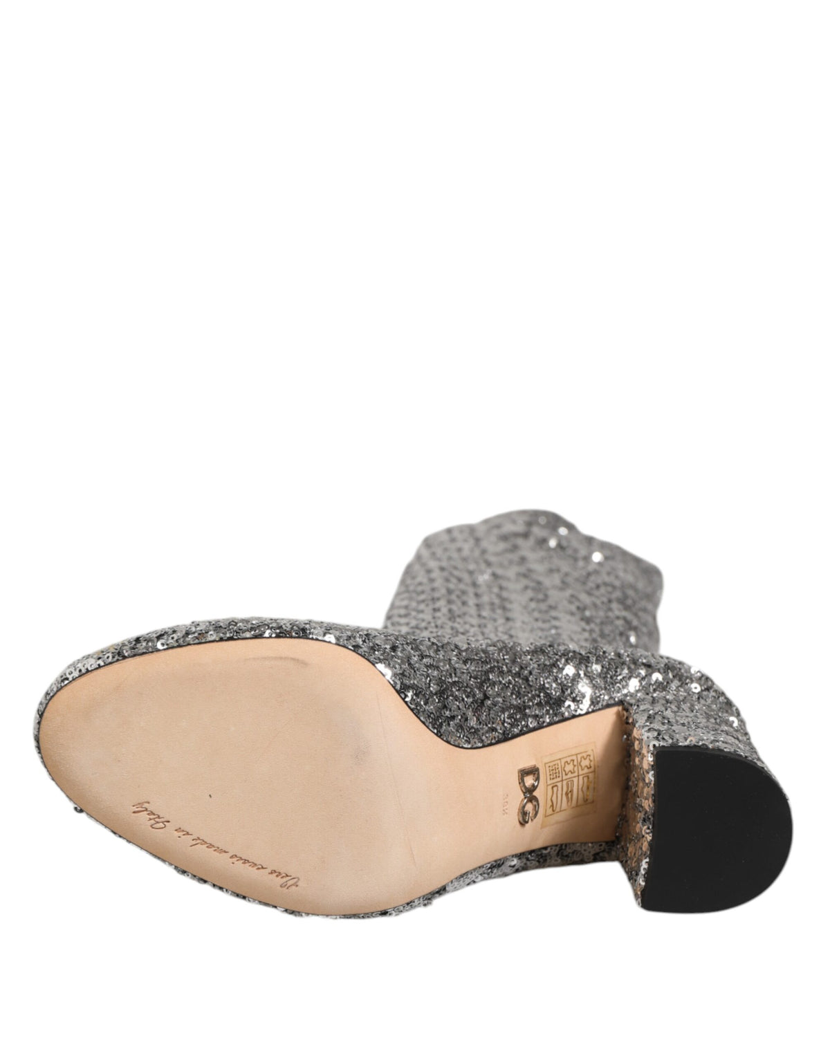Dolce & Gabbana Shoes Silver Sequins Glitter High Heel Boot Shoes