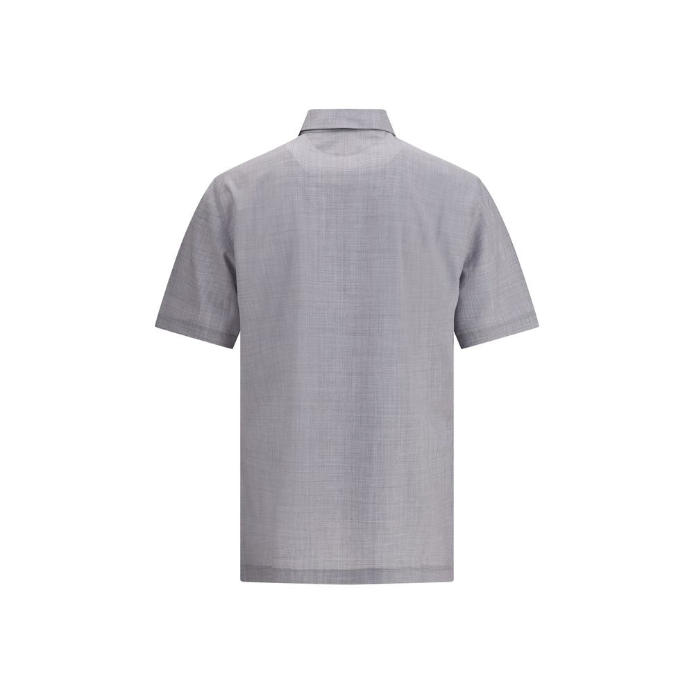 Brunello Cucinelli Gray Fleece Wool Polo Shirt