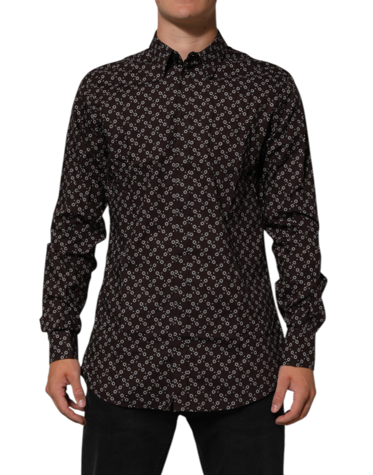 Dolce & Gabbana BrownFloral Collared GOLD Formal Dress Shirt