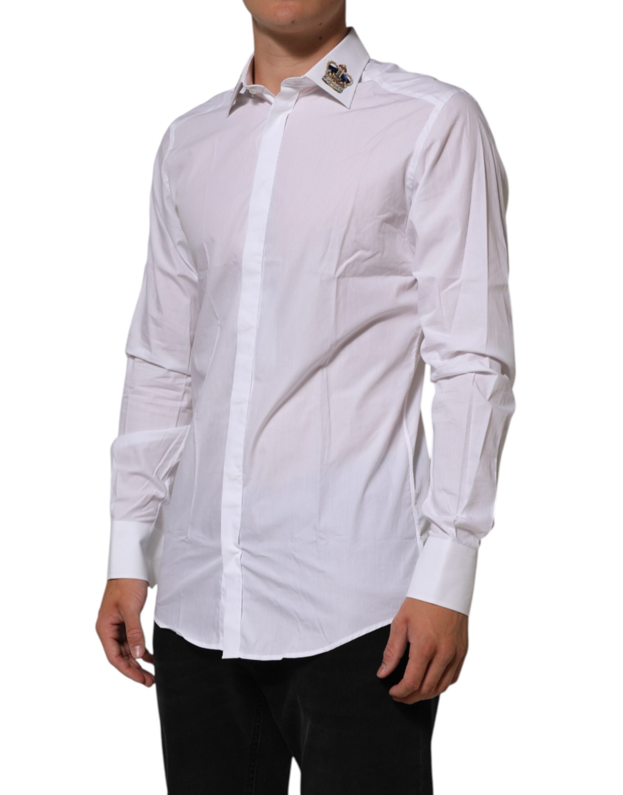 Dolce & Gabbana White Crown Collared GOLD Formal Dress Shirt