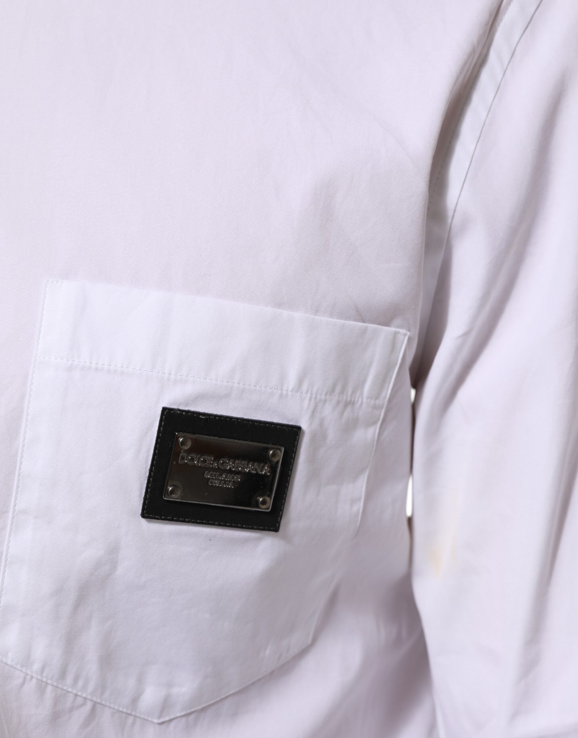 Dolce & Gabbana White Logo Plaque Collared Formal Dress Shirt
