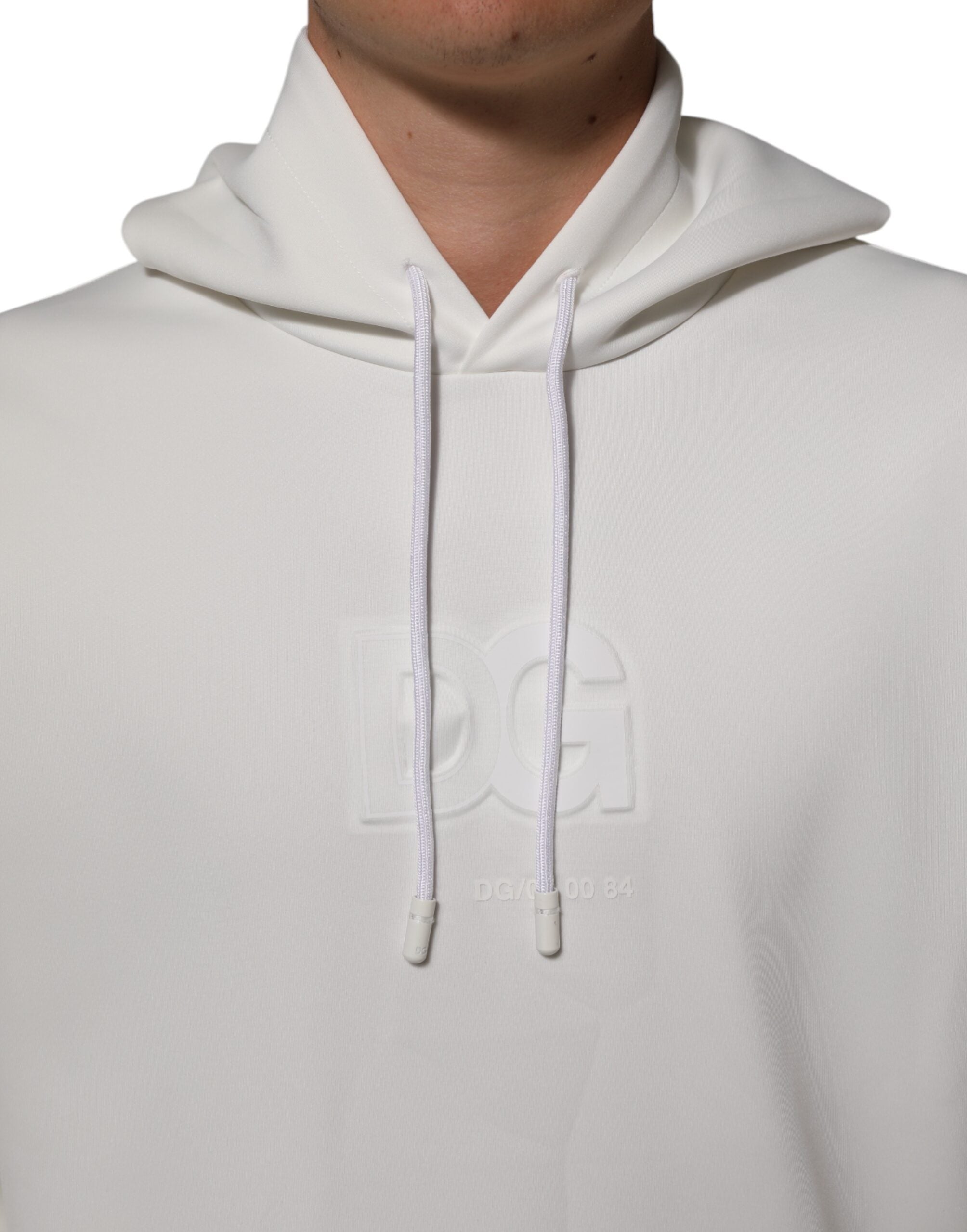 Dolce & Gabbana White Logo Hooded Men Sweatshirt Sweater