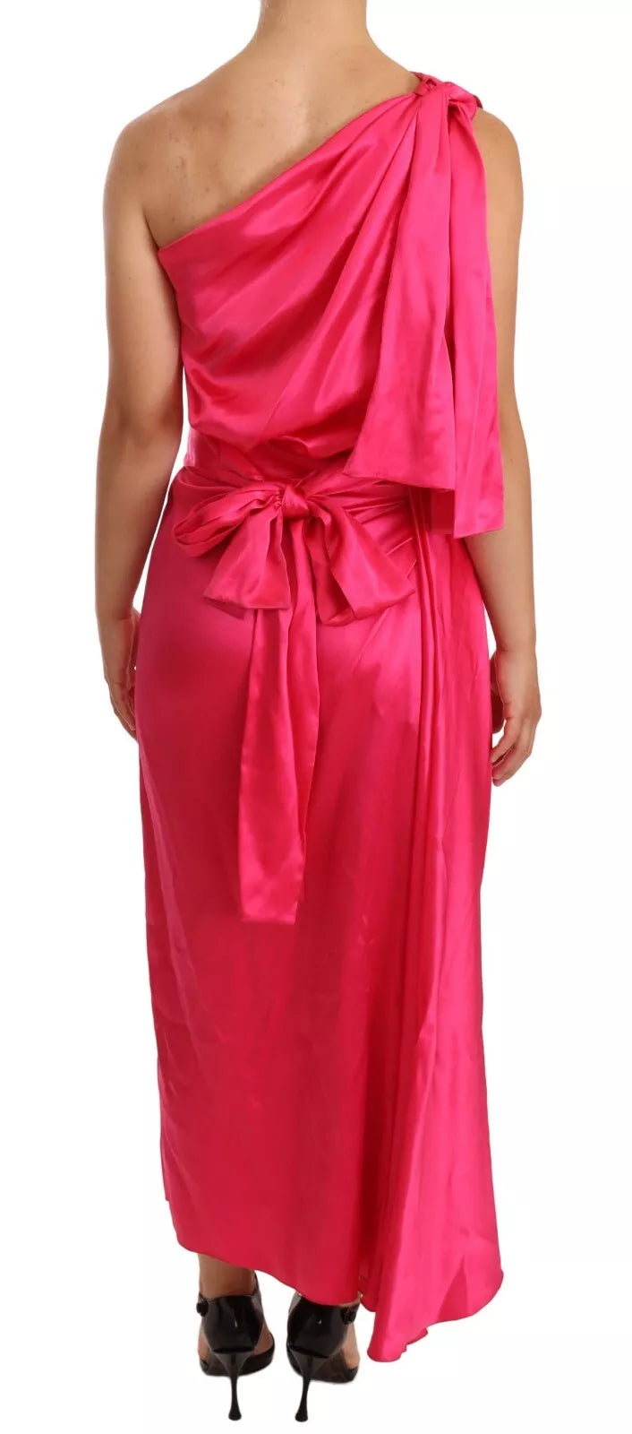 Dolce & Gabbana Pink Sheath Silk Bow Open Shoulder Dress