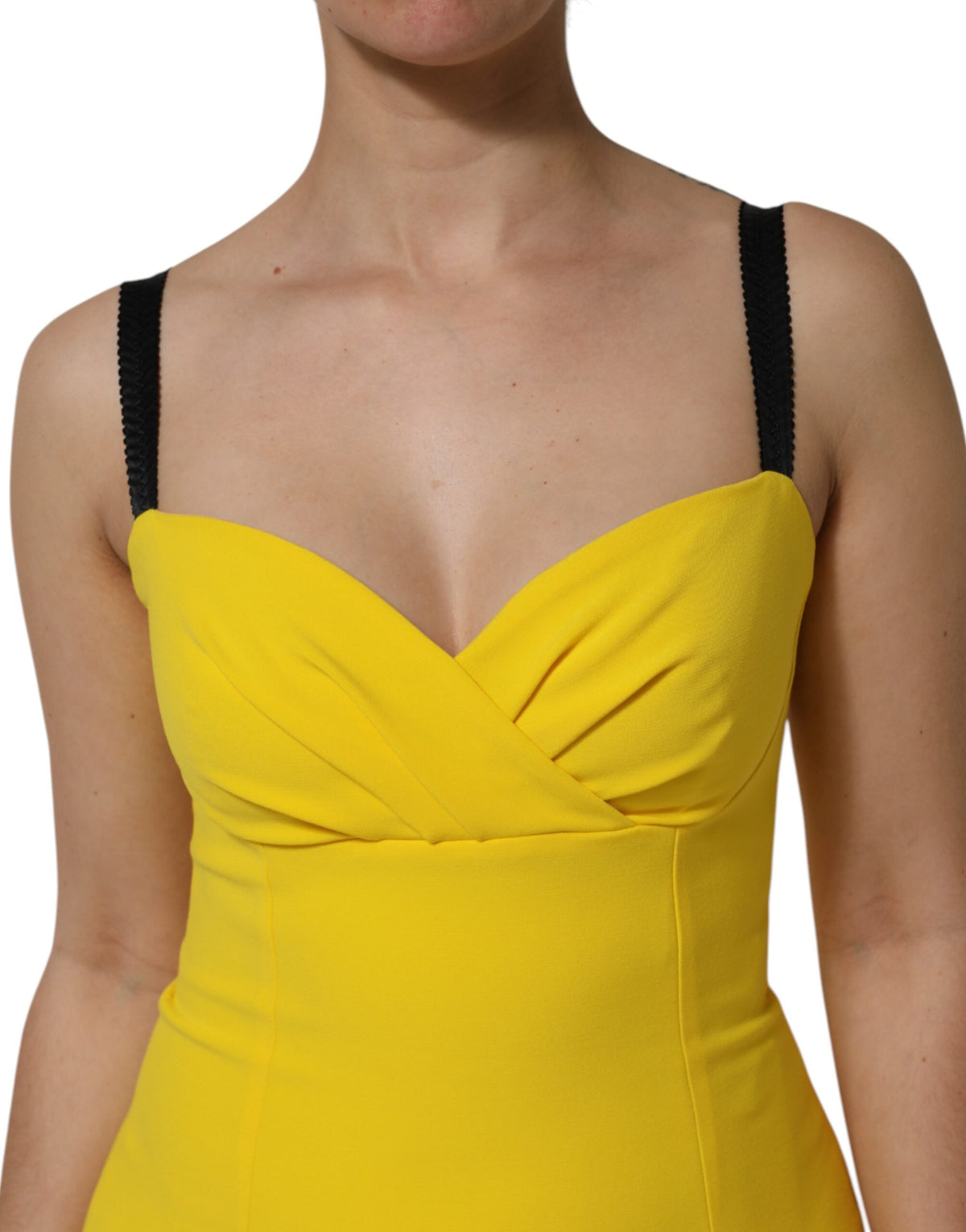 Dolce & Gabbana Yellow Polyester Sleeveless Sheath Midi Dress