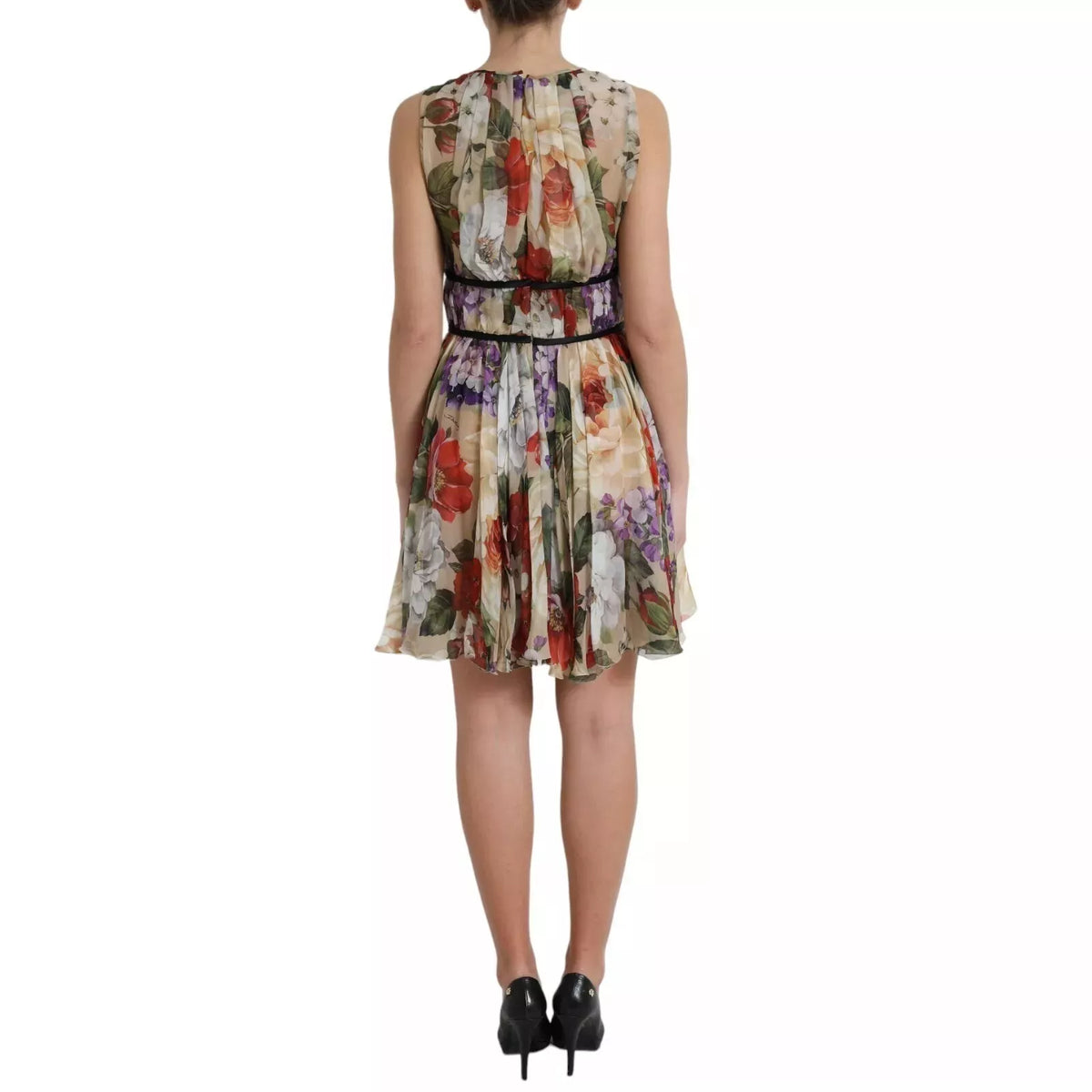 Dolce & Gabbana Beige Floral Sleeveless A-line Mini Dress