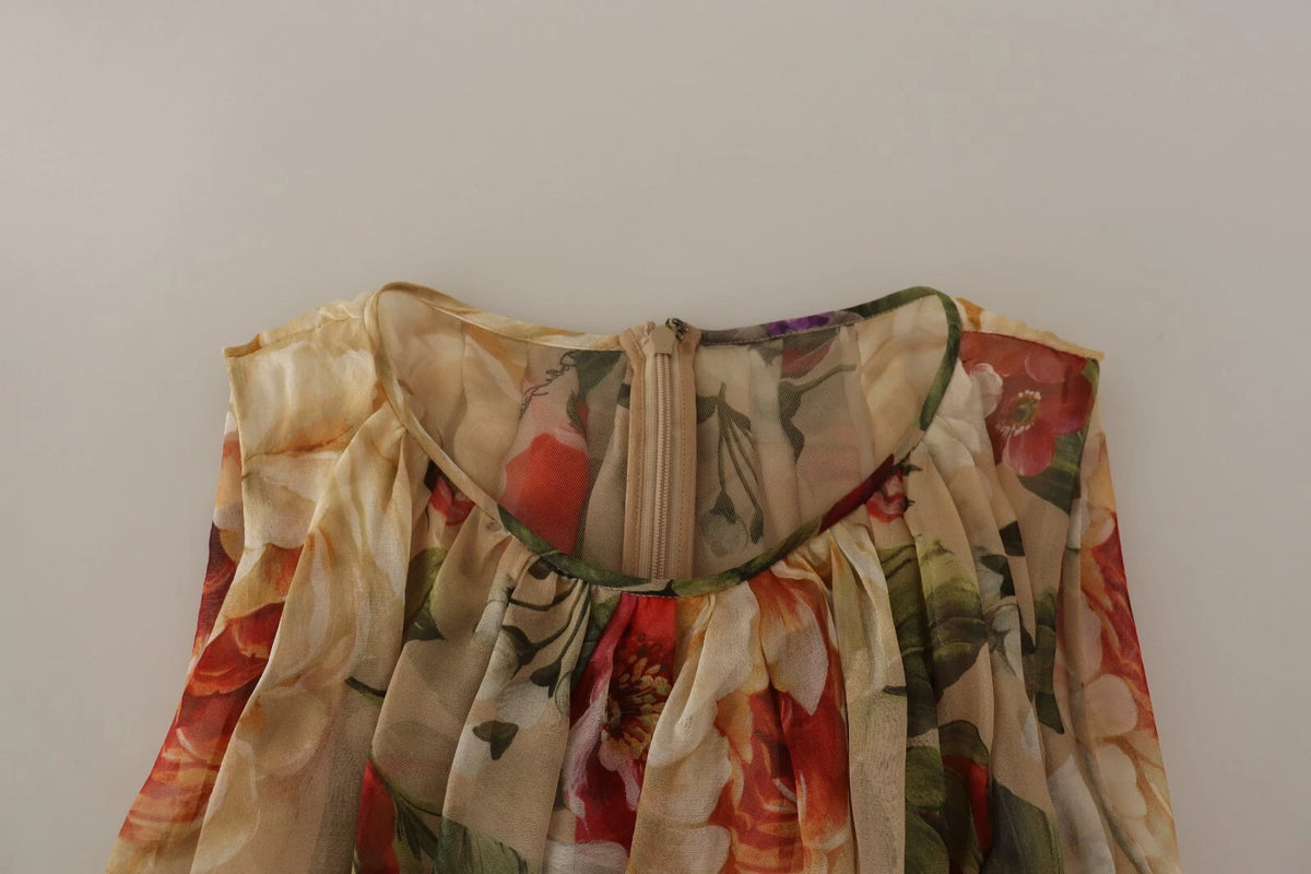 Dolce & Gabbana Beige Floral Sleeveless A-line Mini Dress