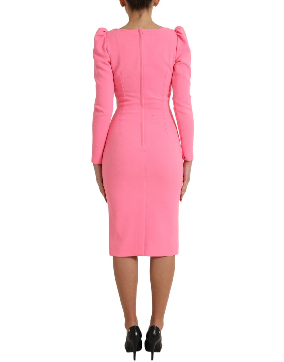 Dolce & Gabbana Pink Polyester Long Sleeves Sheath Midi Dress