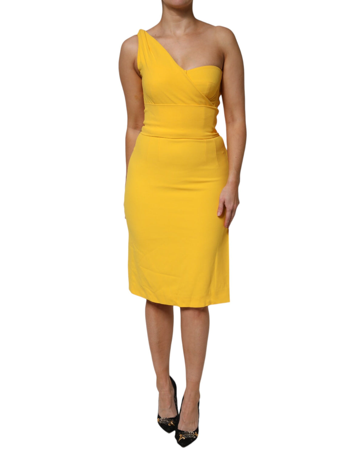 Dolce & Gabbana Yellow One Shoulder Side Slit Sheath Dress