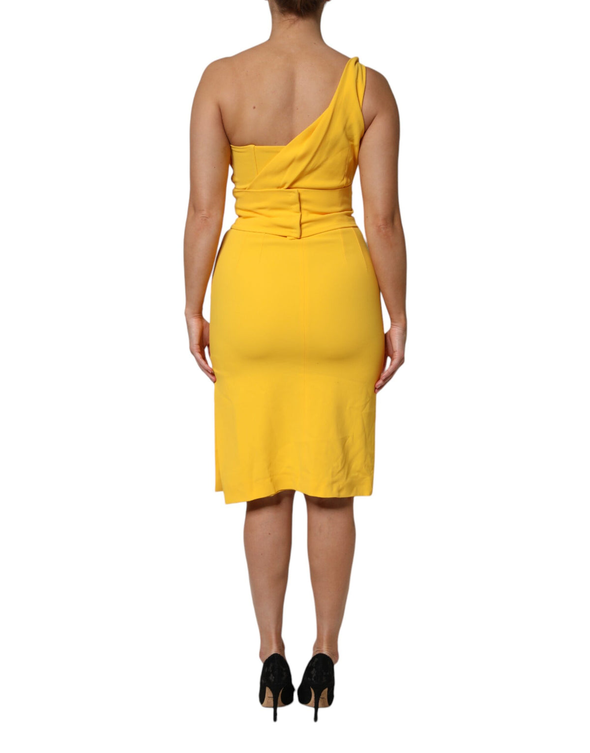 Dolce & Gabbana Yellow One Shoulder Side Slit Sheath Dress