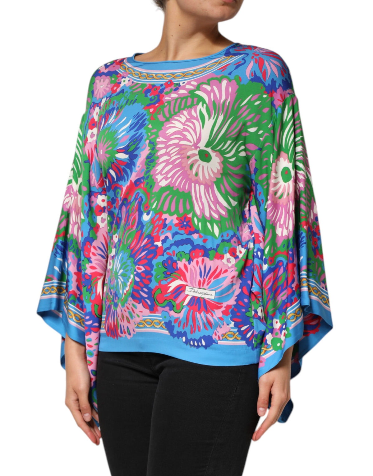 Dolce & Gabbana Multicolor Floral Print Silk Blouse Tunic Top