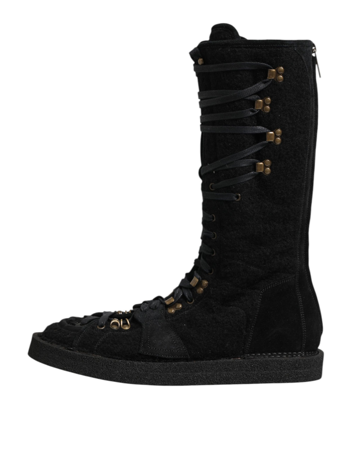 Dolce & Gabbana Black Alpaca Wool Suede Mid Calf Boots Shoes