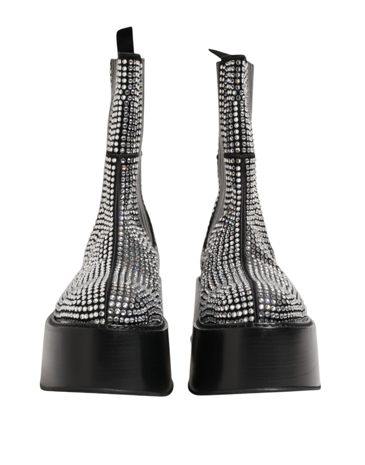 Dolce & Gabbana Black Crystal Strass Mid Calf Short Boots Shoes