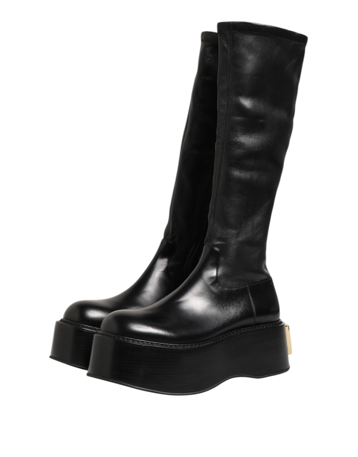 Dolce & Gabbana Black Logo Plaque Over The Calf Boots Shoes