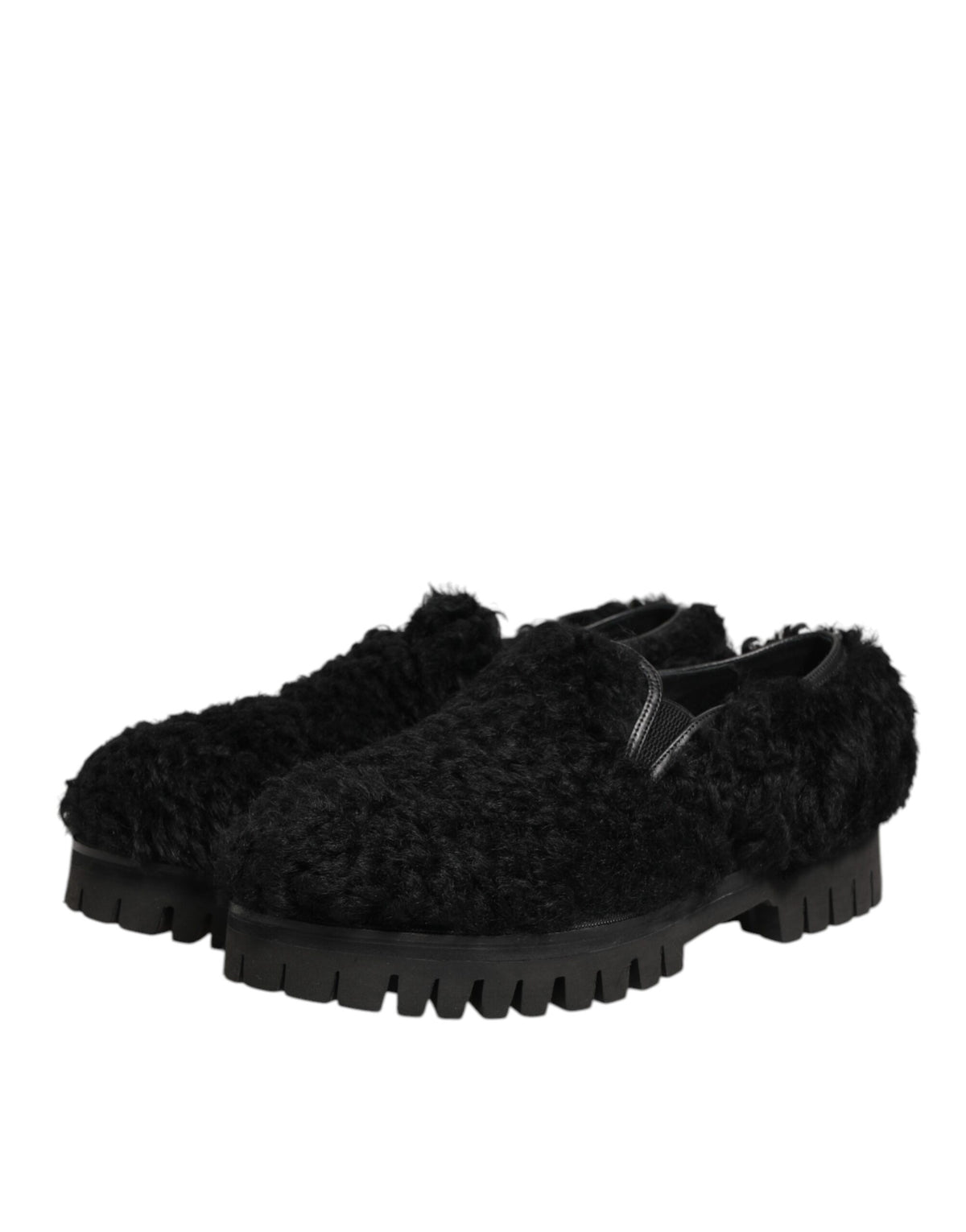 Dolce & Gabbana Dress Black Fur Leather Slippers Men Shoes