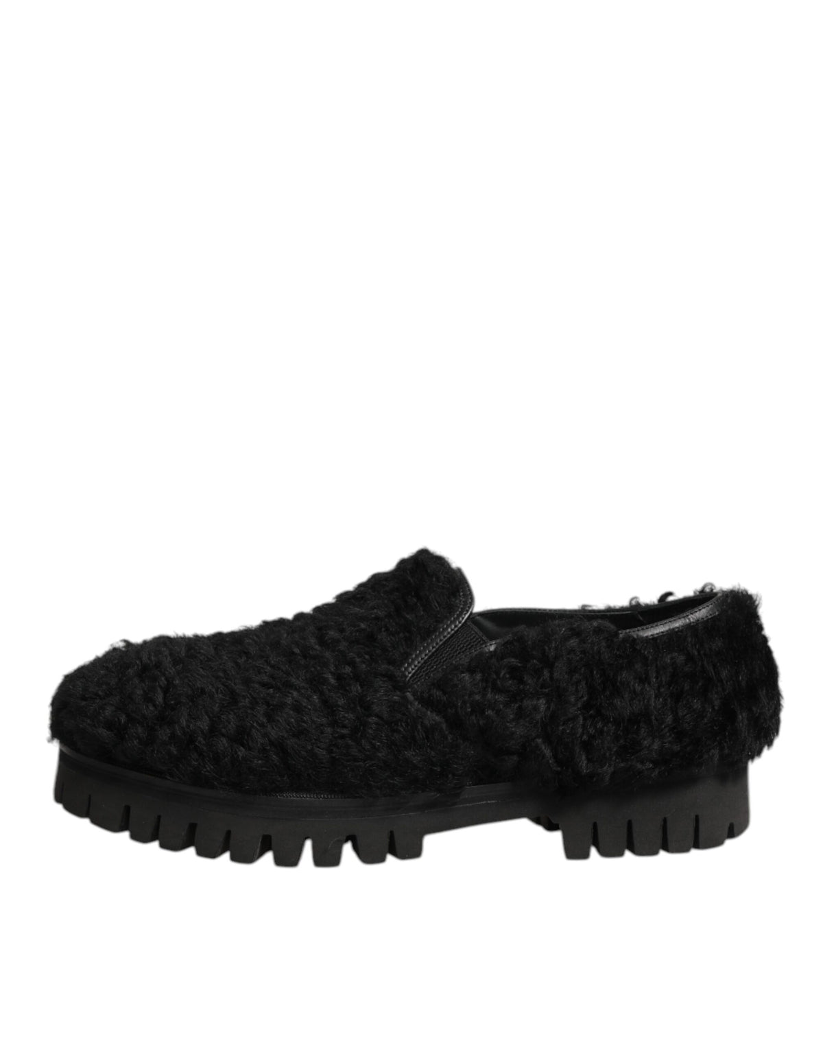 Dolce & Gabbana Dress Black Fur Leather Slippers Men Shoes