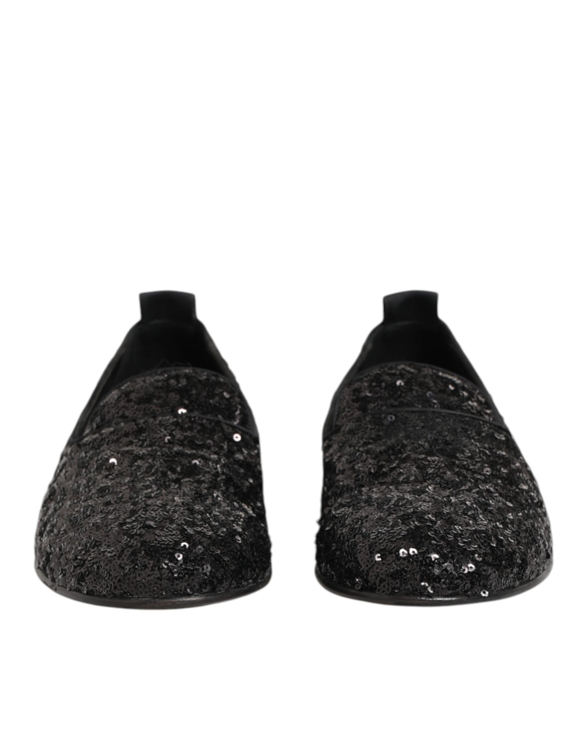 Dolce & Gabbana Black Sequined Slip On Loafers Dress Shoes