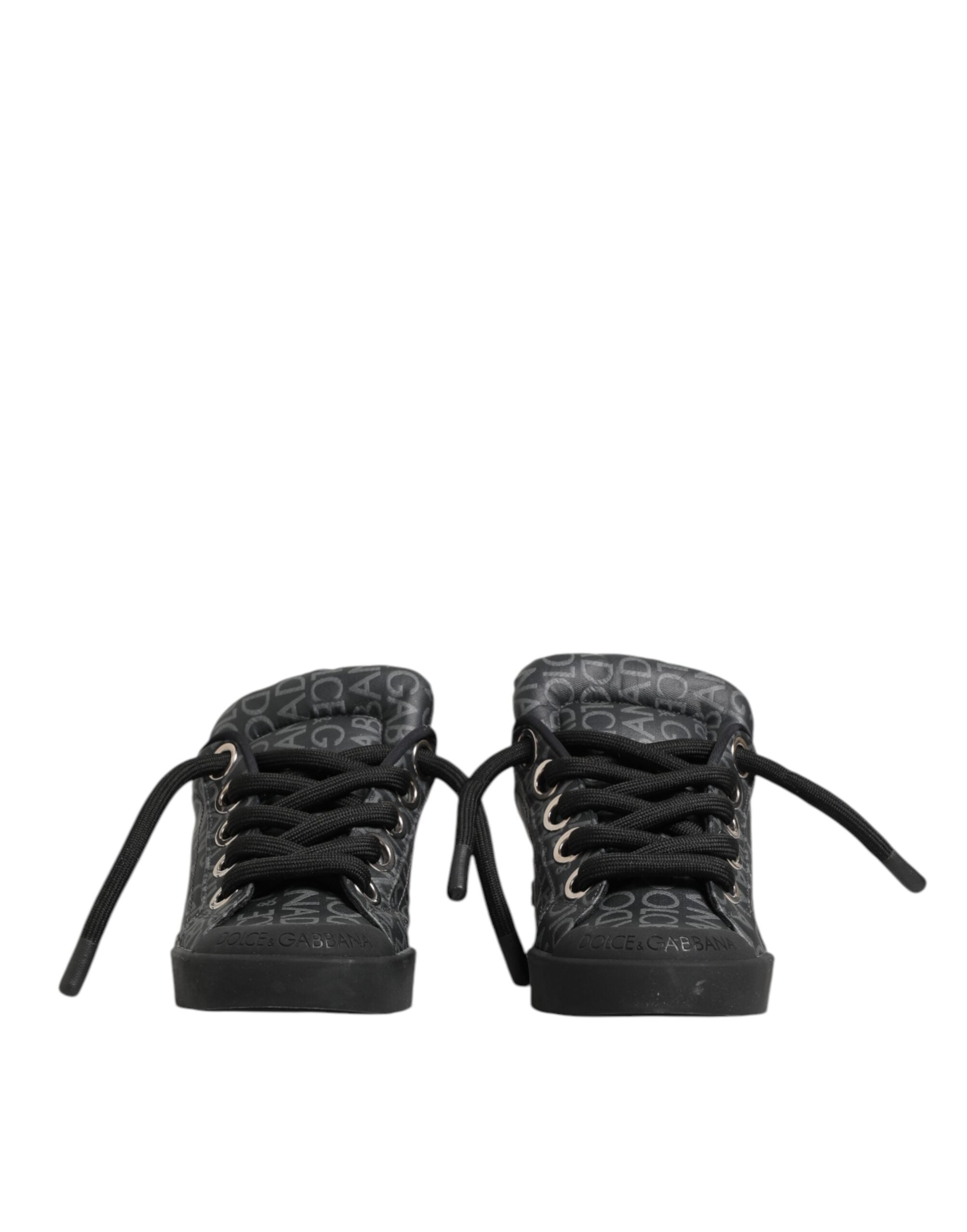 Dolce & Gabbana Black Cotton Denim Logo Low Top Sneakers Shoes