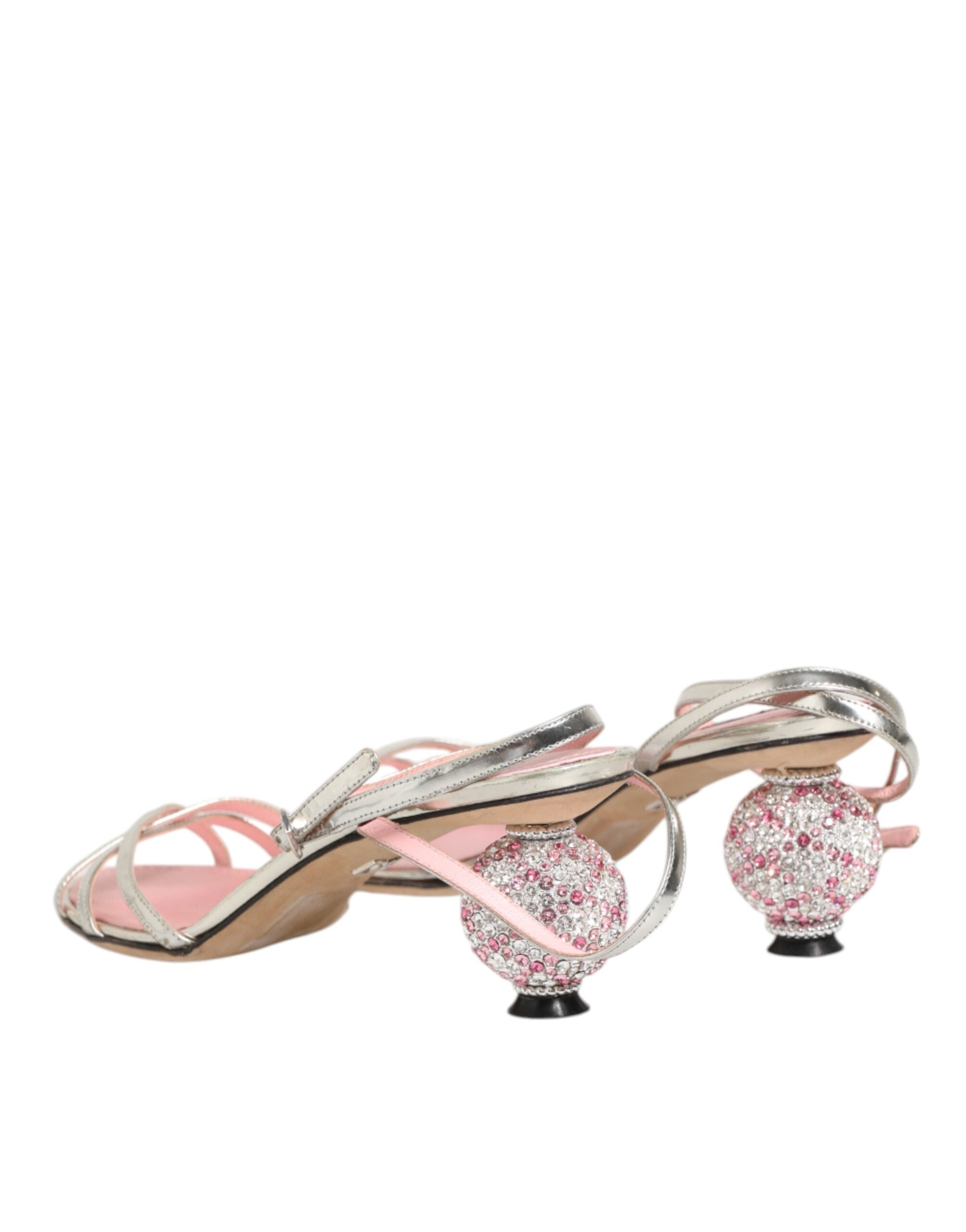 Dolce & Gabbana Pink Embellished Leather Ball-Heel Sandals Shoes